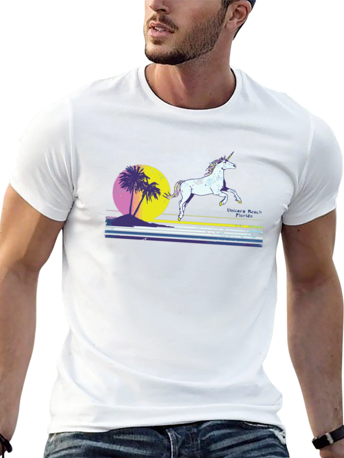 Black Unicorn Beach Florida Men's Black T-Shirt view 13