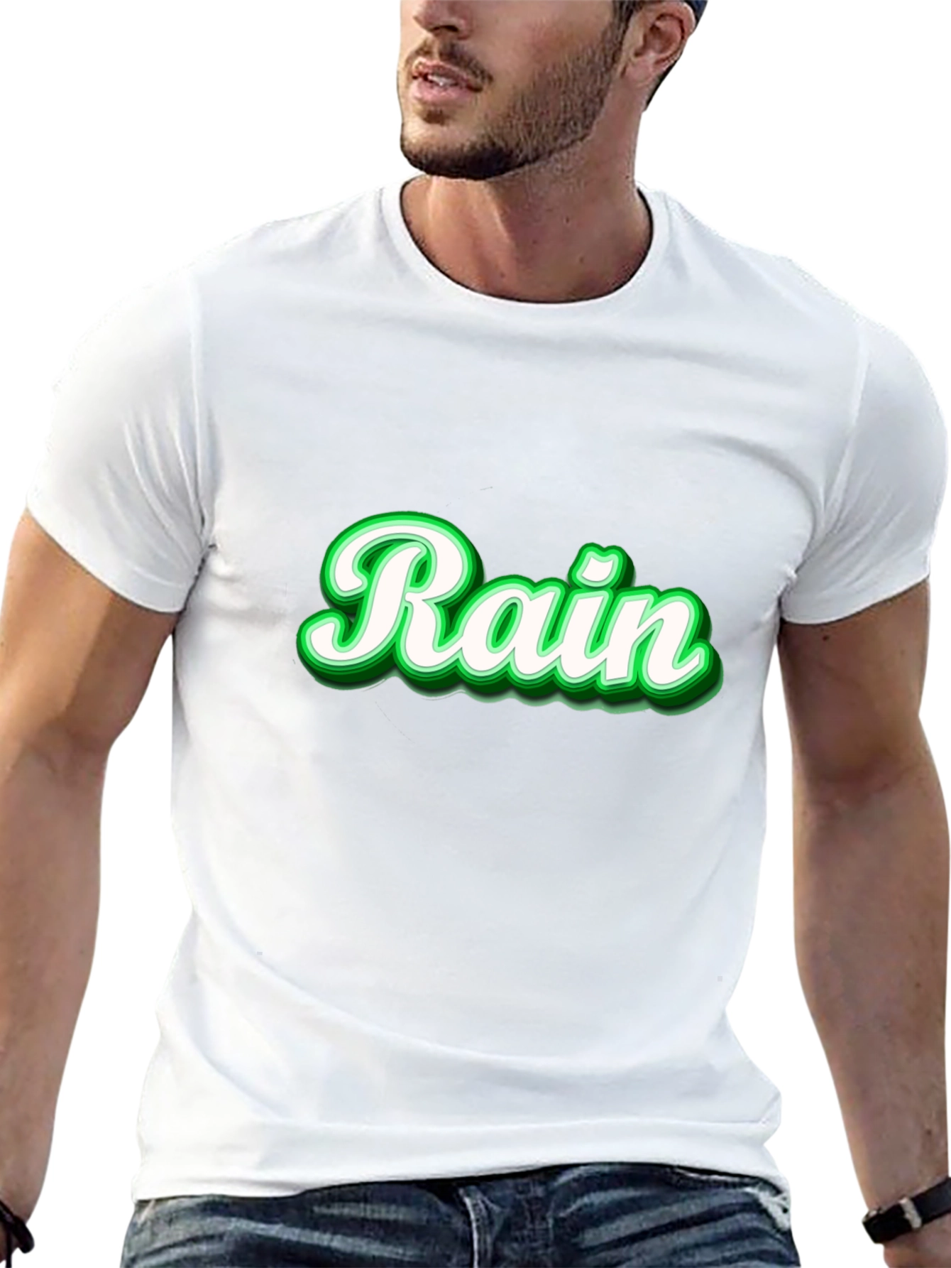 Black Stylish Black T-Shirt with 'Rain' Graphic view 13