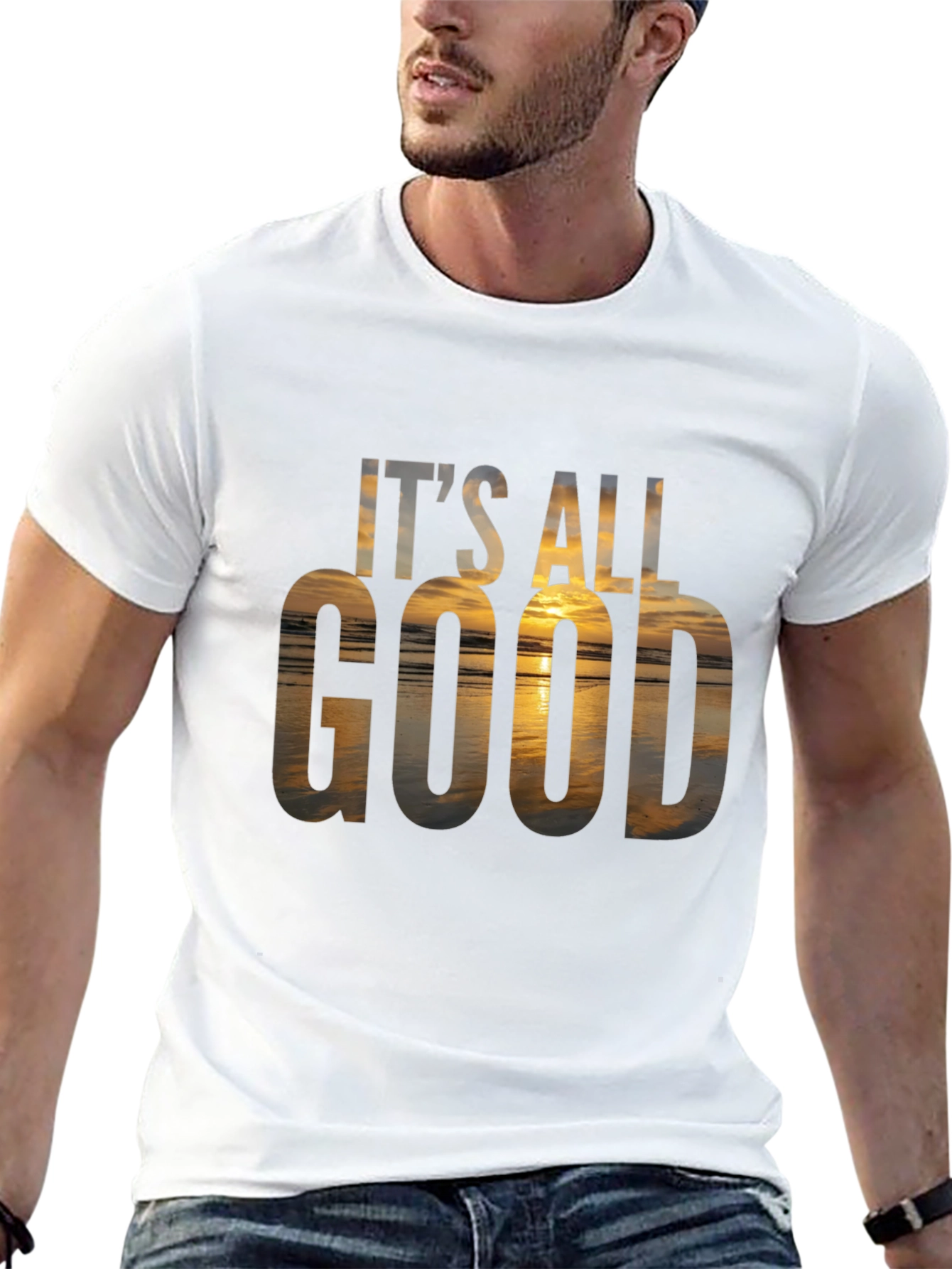 Black It's All Good Graphic Tee - Beach Sunset T-Shirt view 13