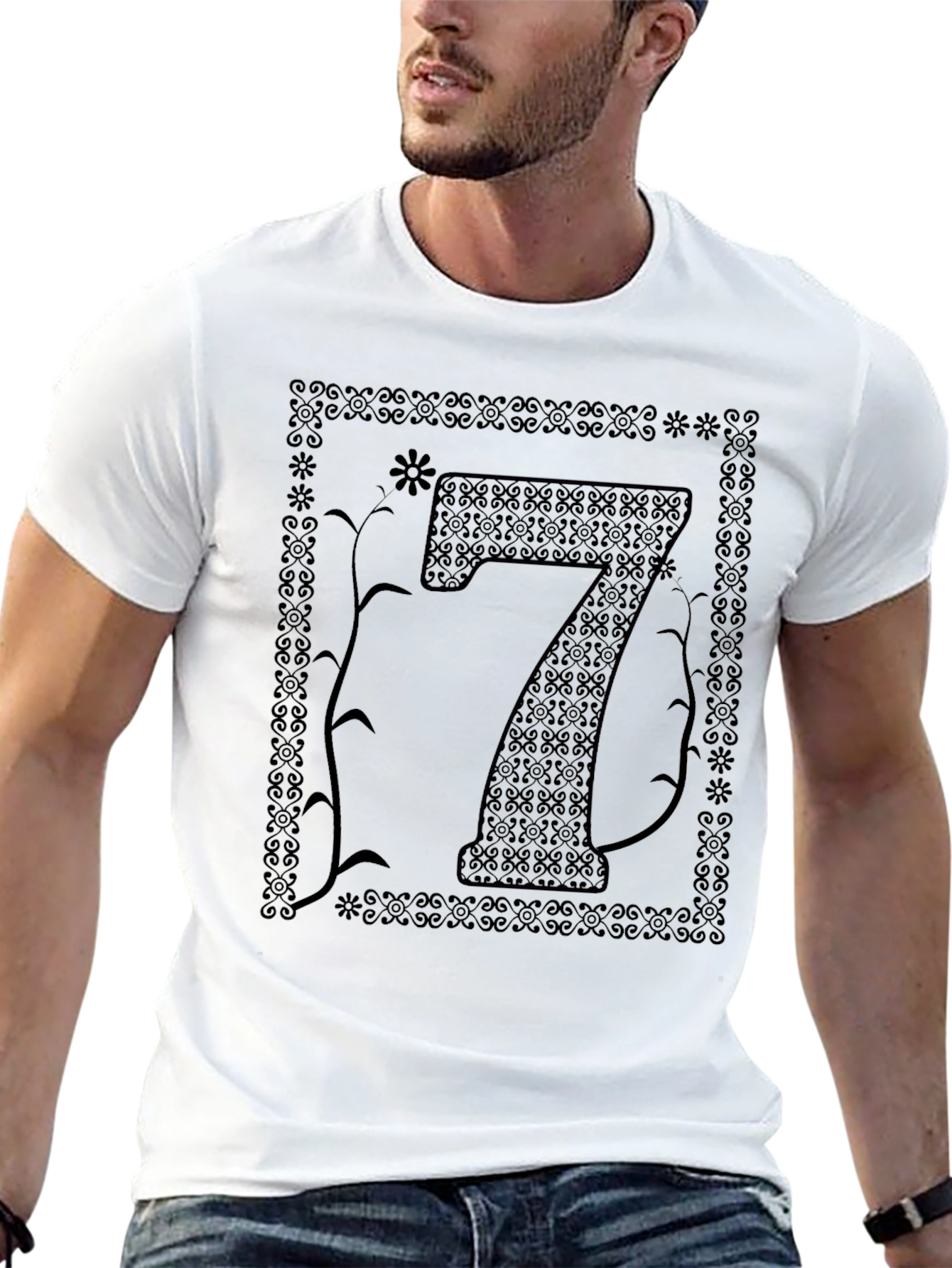 Black Lucky Number Seven Graphic Tee - Unisex Black T-Shirt view 13