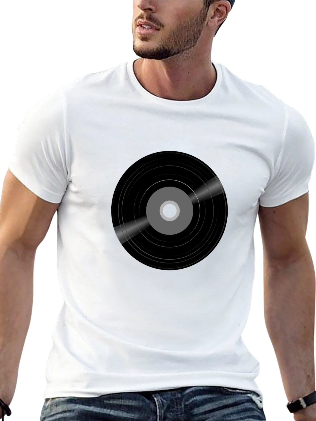 Black Retro Vinyl Record Graphic Tee - Black view 13