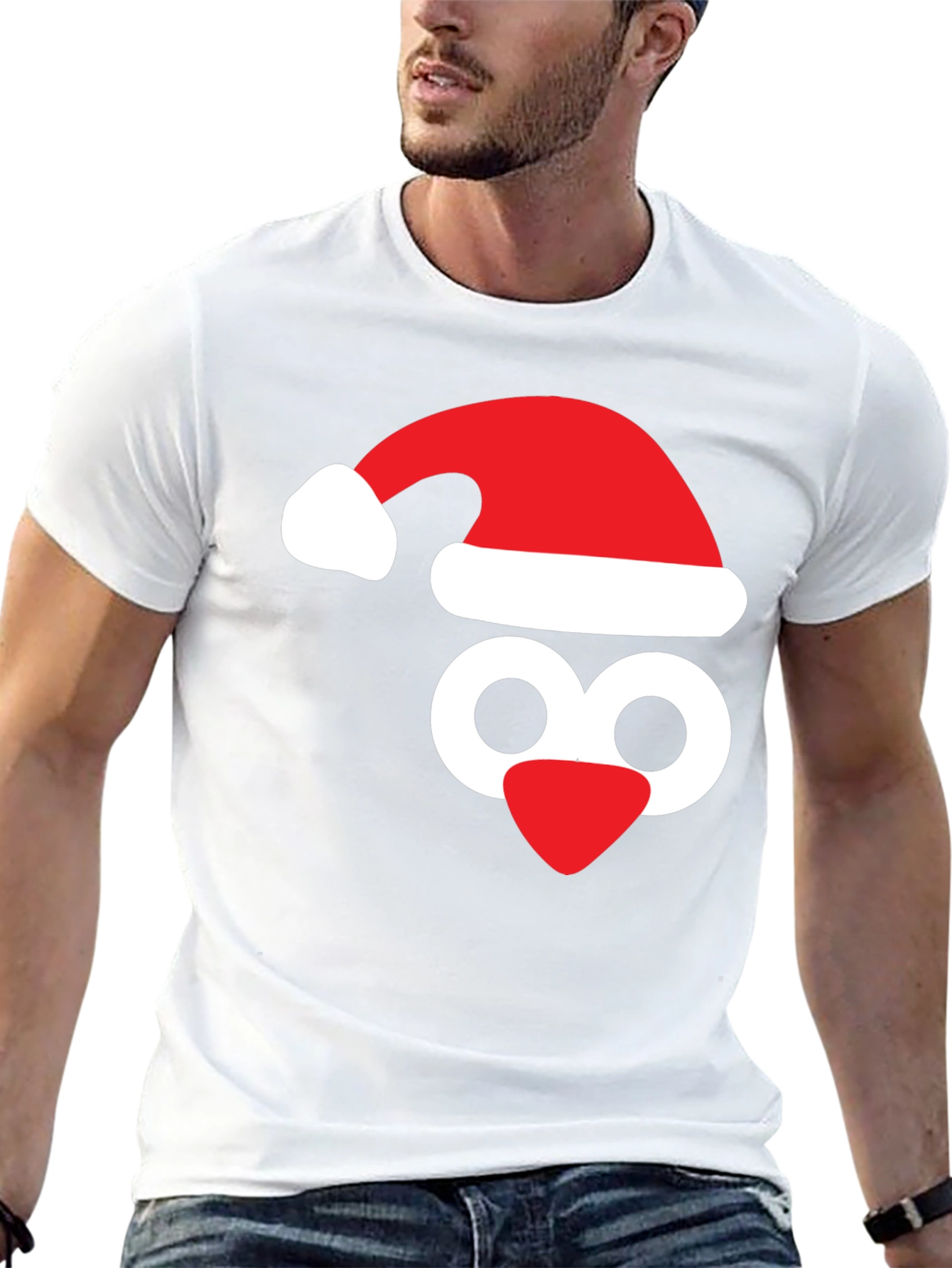 Black Festive Penguin Tee - Santa Hat Holiday Shirt view 13