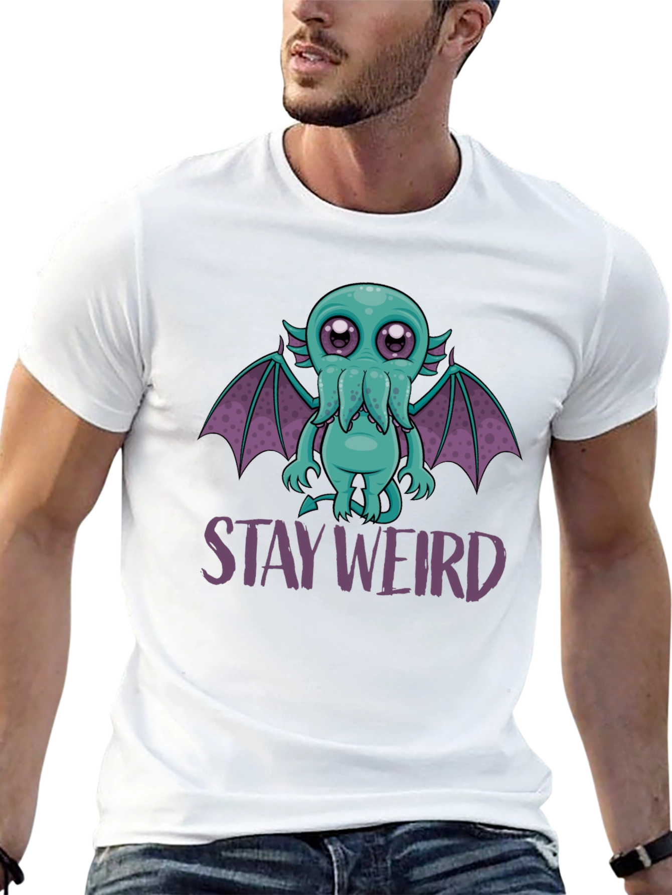 Black Stay Weird Cthulhu T-Shirt - Fun Graphic Tee view 13