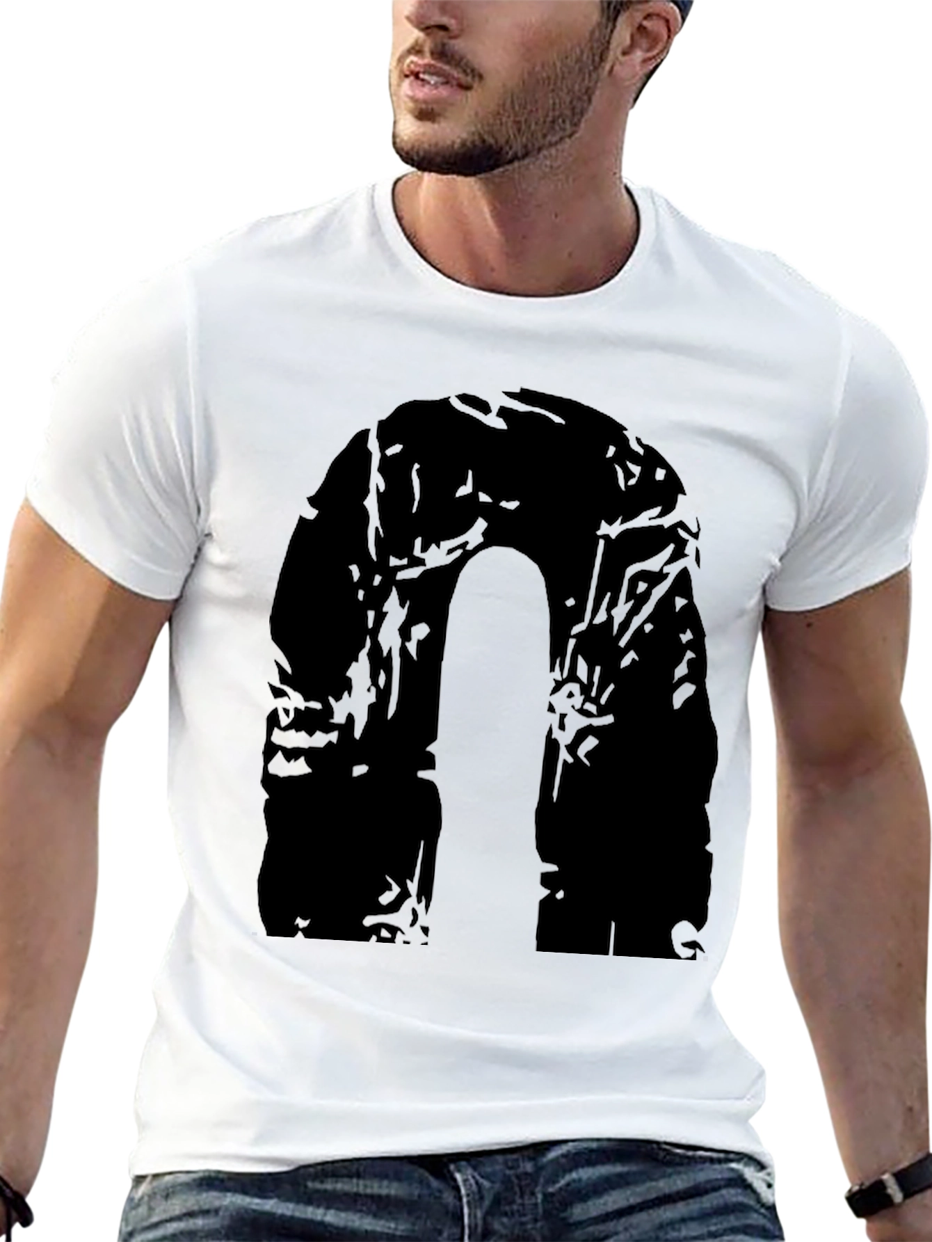 Black Men's Black Graphic Tee - Abstract Arch Design view 13