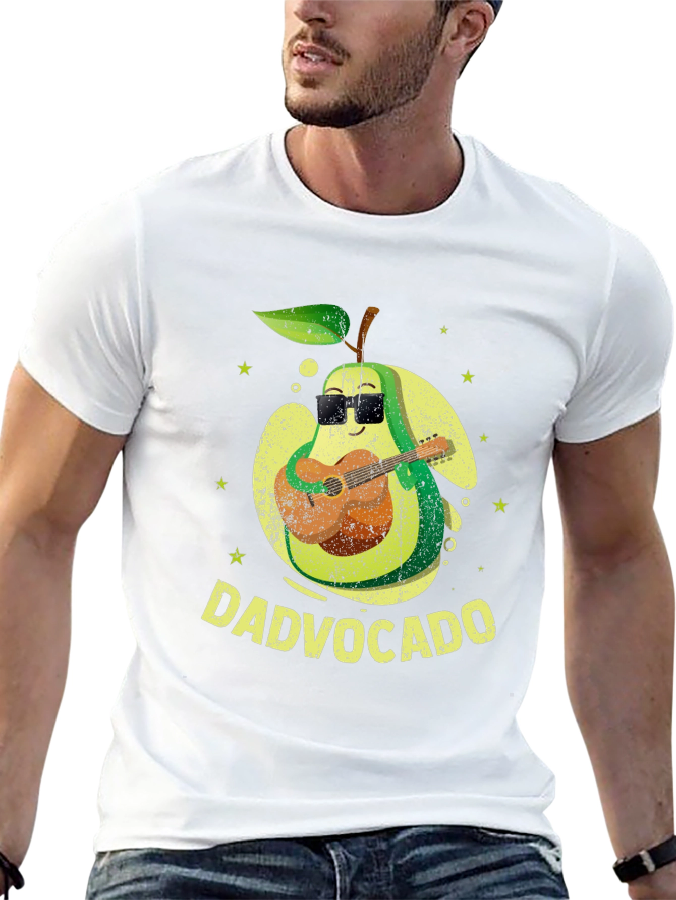 Black Dad-vocado T-Shirt: Avocado Playing Guitar - Fathers Day Tee view 13