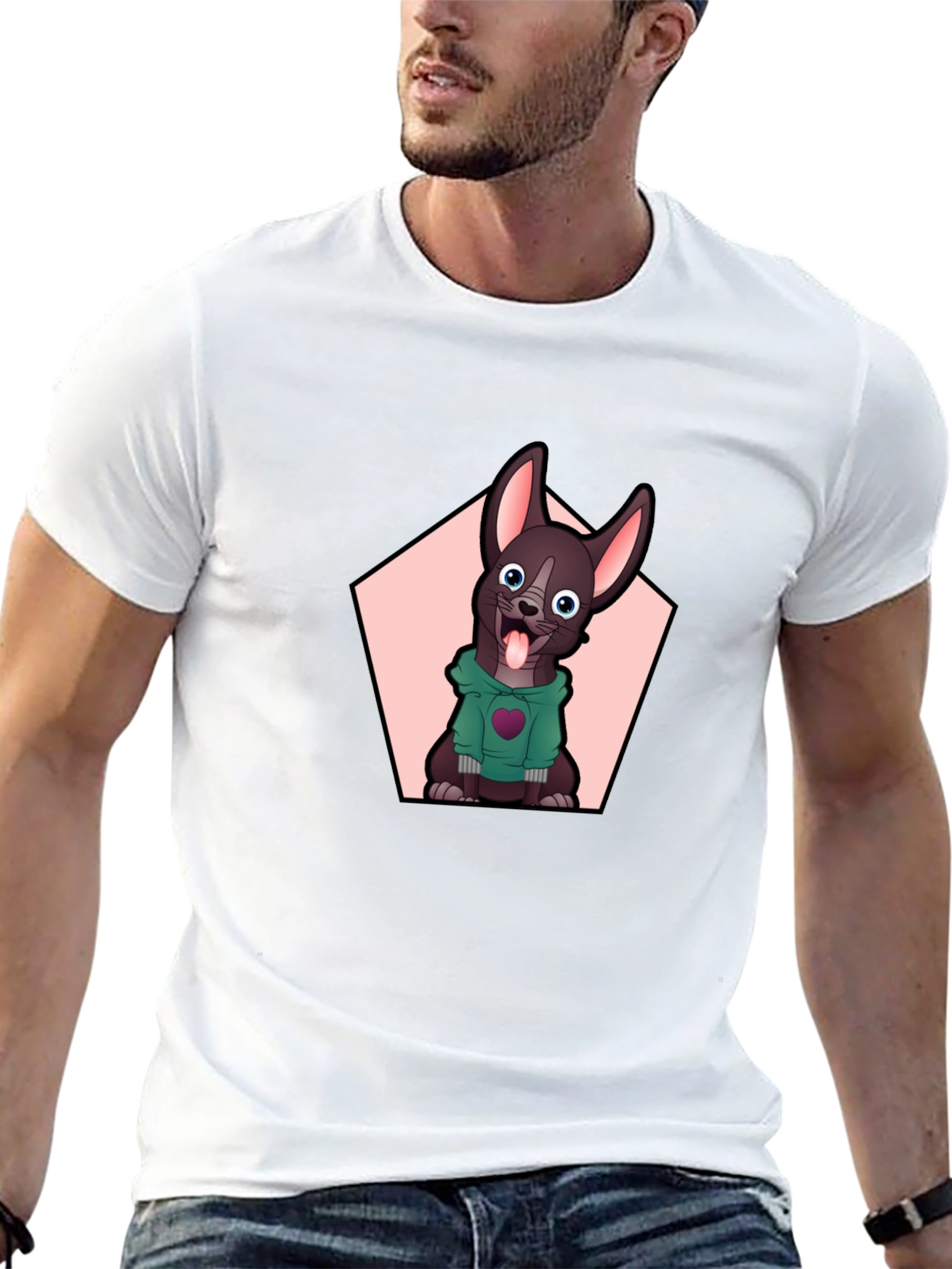 Black Cartoon Dog Graphic Tee - Black Cotton Blend view 13