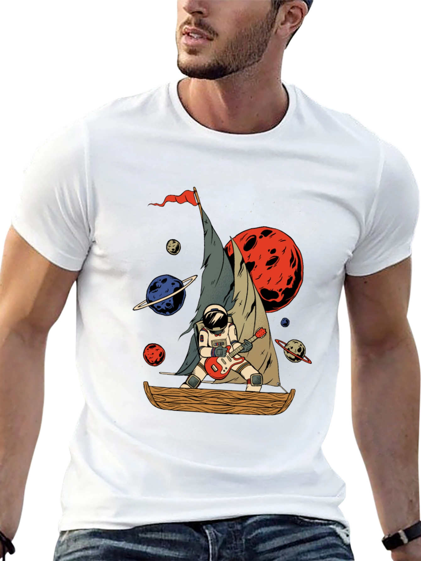 Black Astronaut Guitarist Space T-Shirt view 13