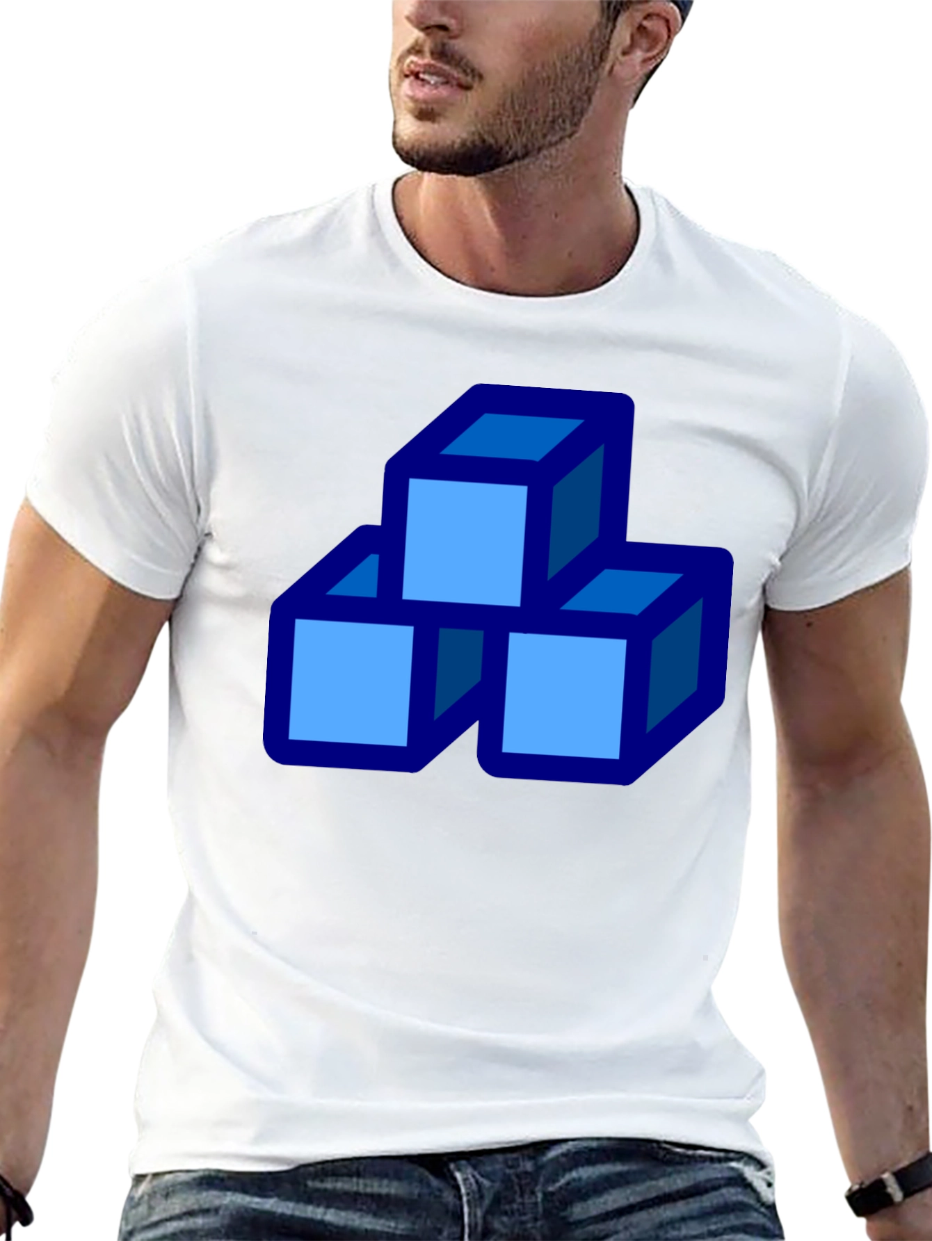 Black Geometric Cube Stack Graphic Tee - Modern Casual Shirt view 13