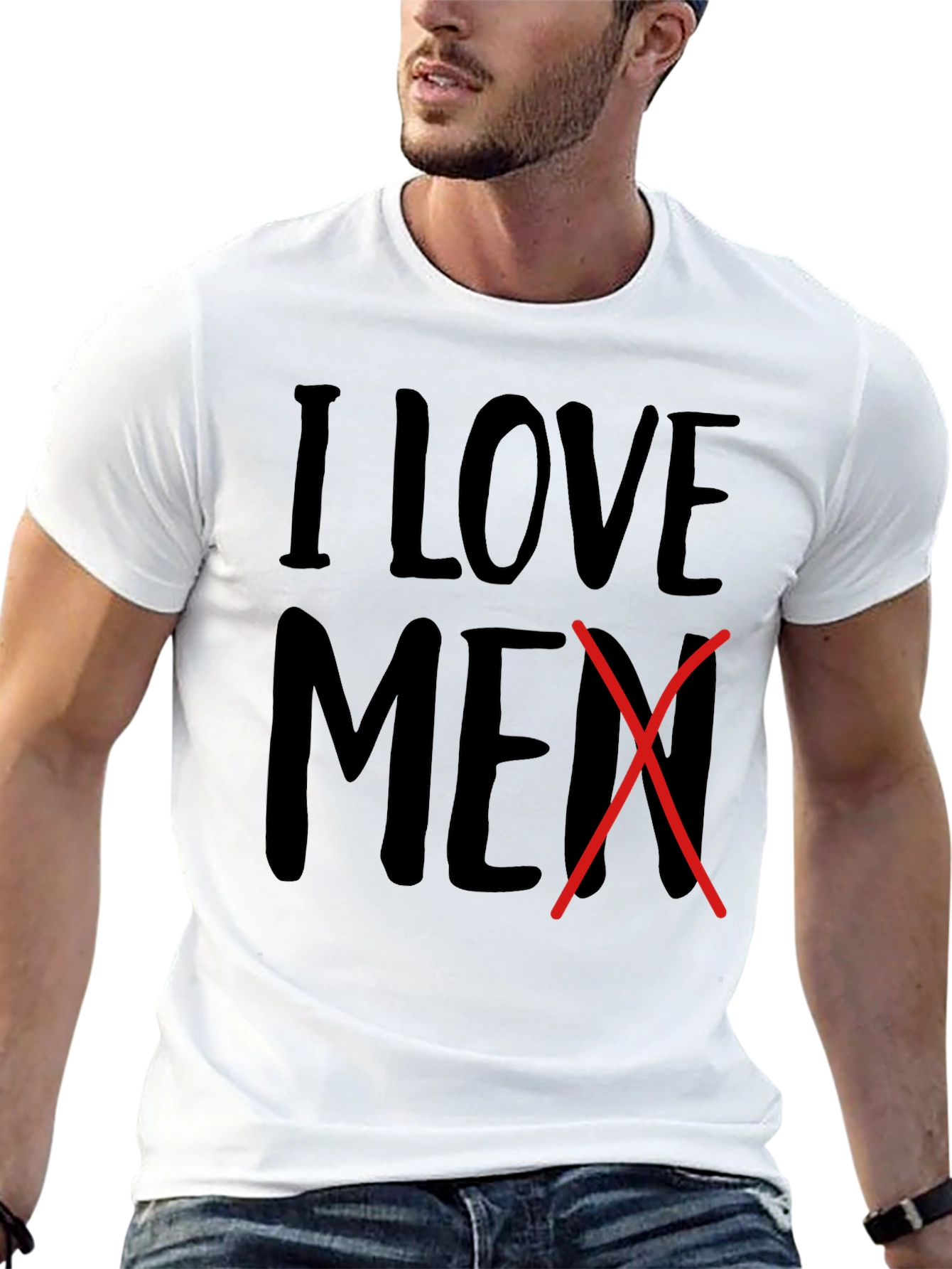 Black I Love Men Crossed Out Novelty T-Shirt view 13