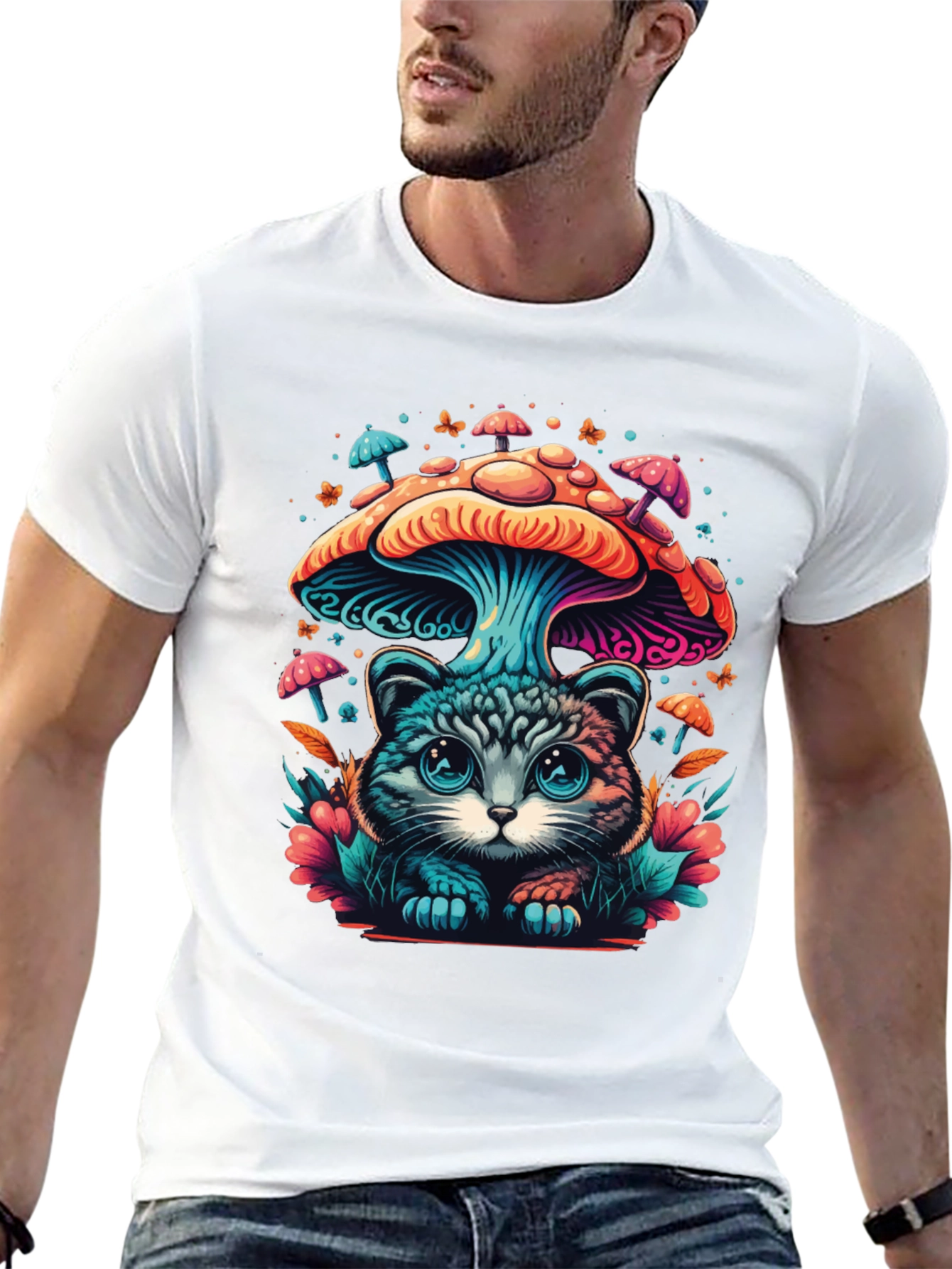 Black Mushroom Cat T-Shirt - Unique Graphic Tee view 13