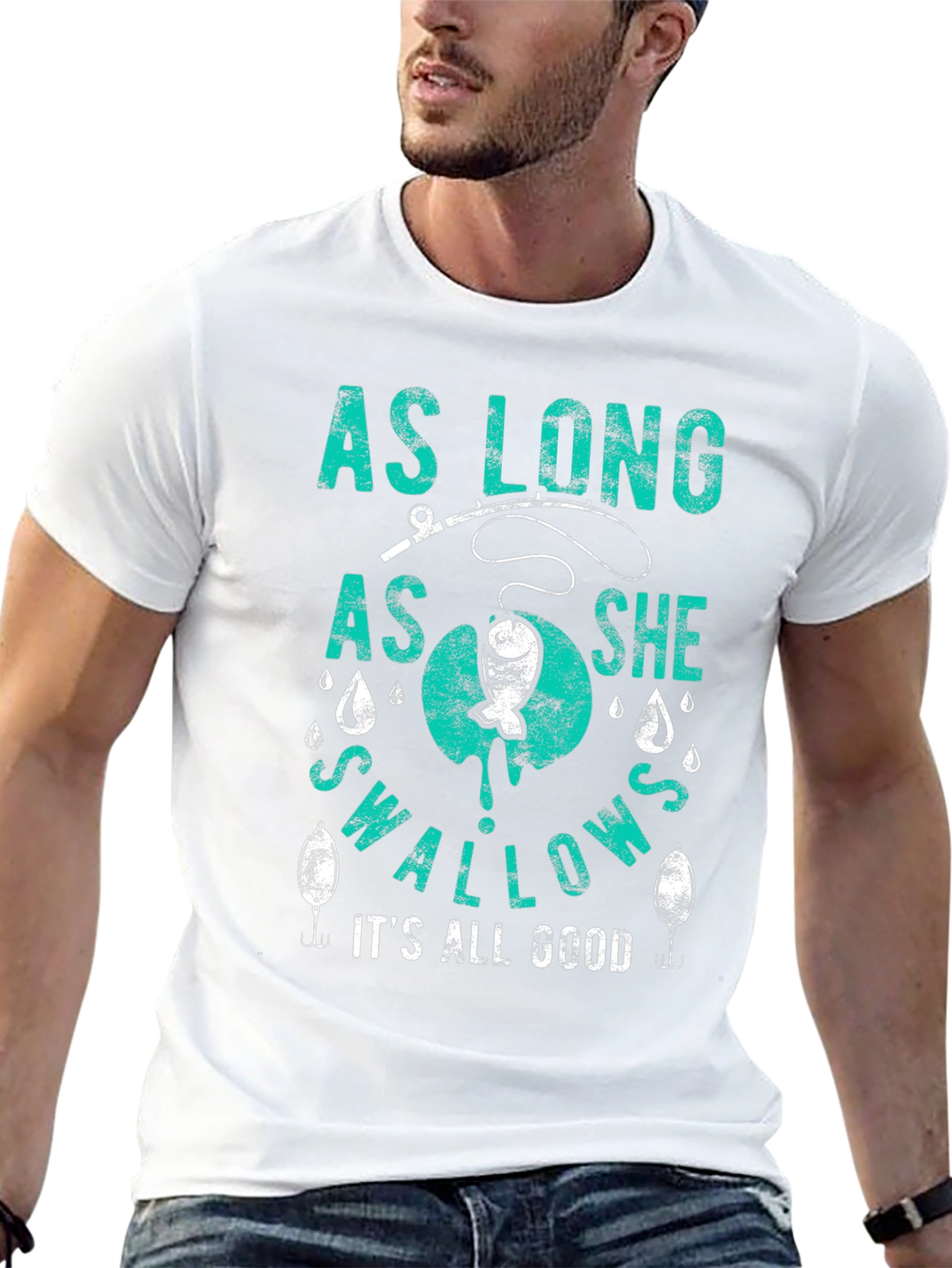Black Funny Fishing T-Shirt - As Long As She Swallows view 13
