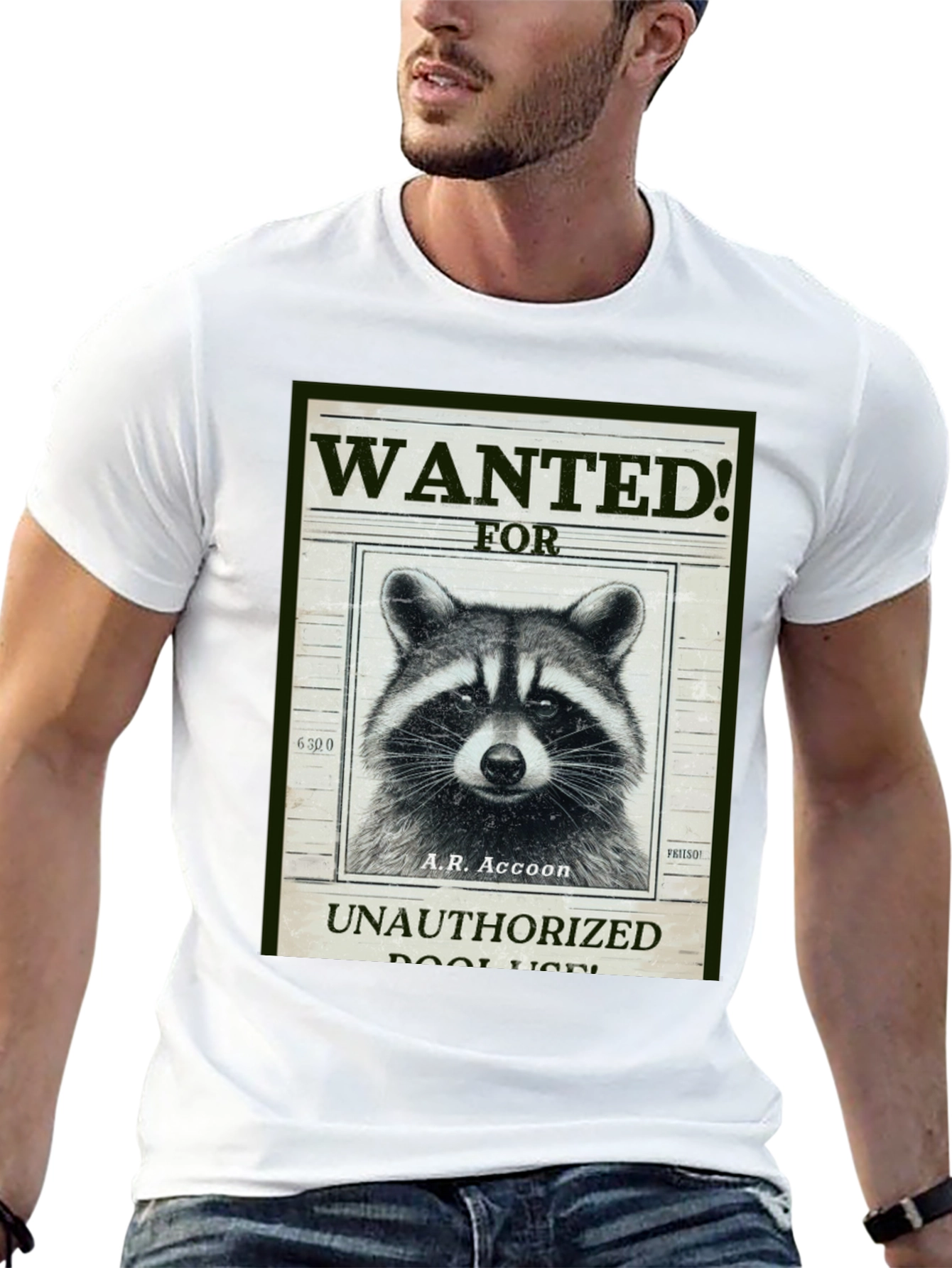 Black Raccoon Wanted T-Shirt - A.R. Accoon - Funny Graphic Tee view 13