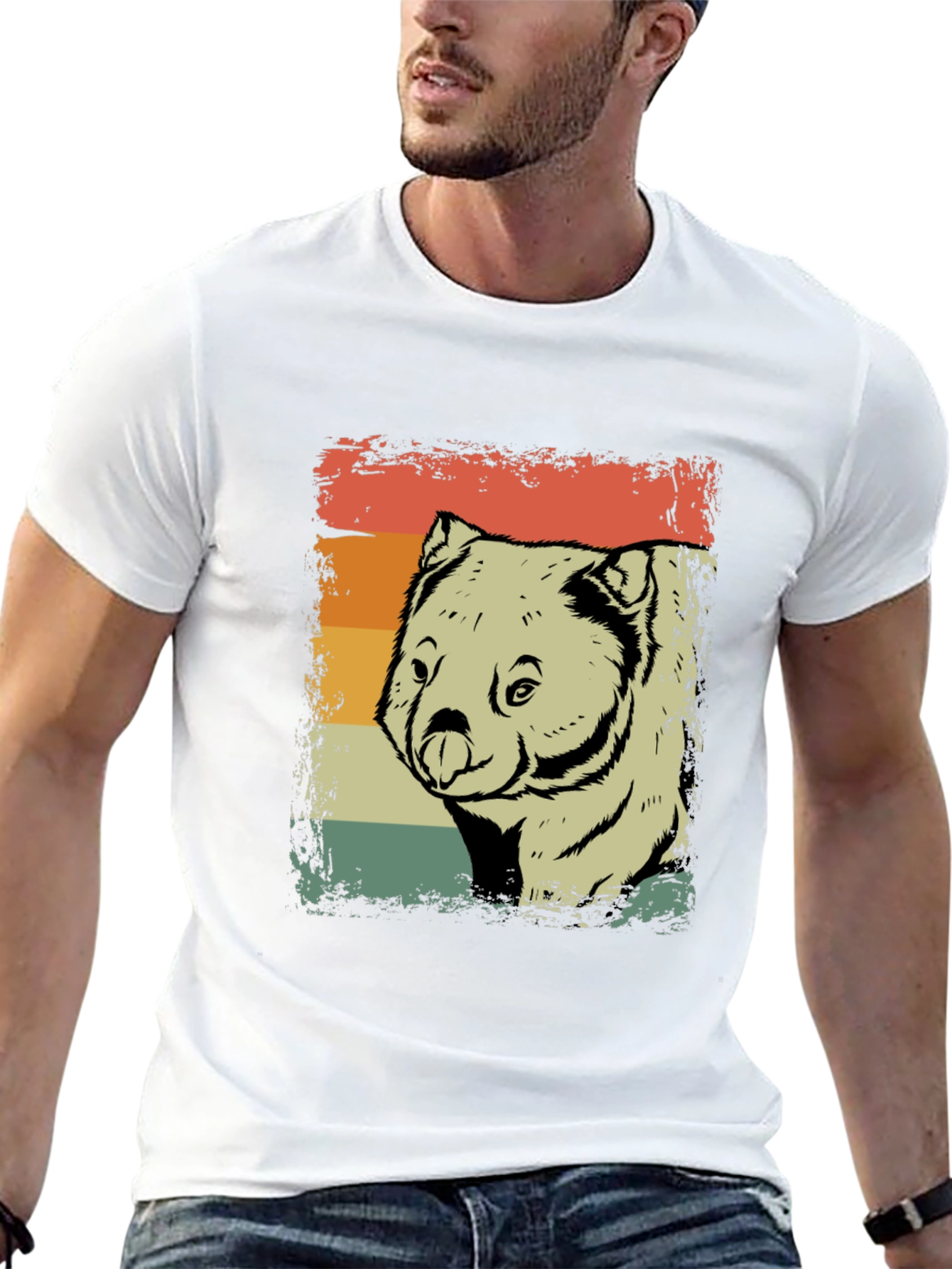 Black Retro Wombat T-Shirt - Distressed Vintage Style view 13