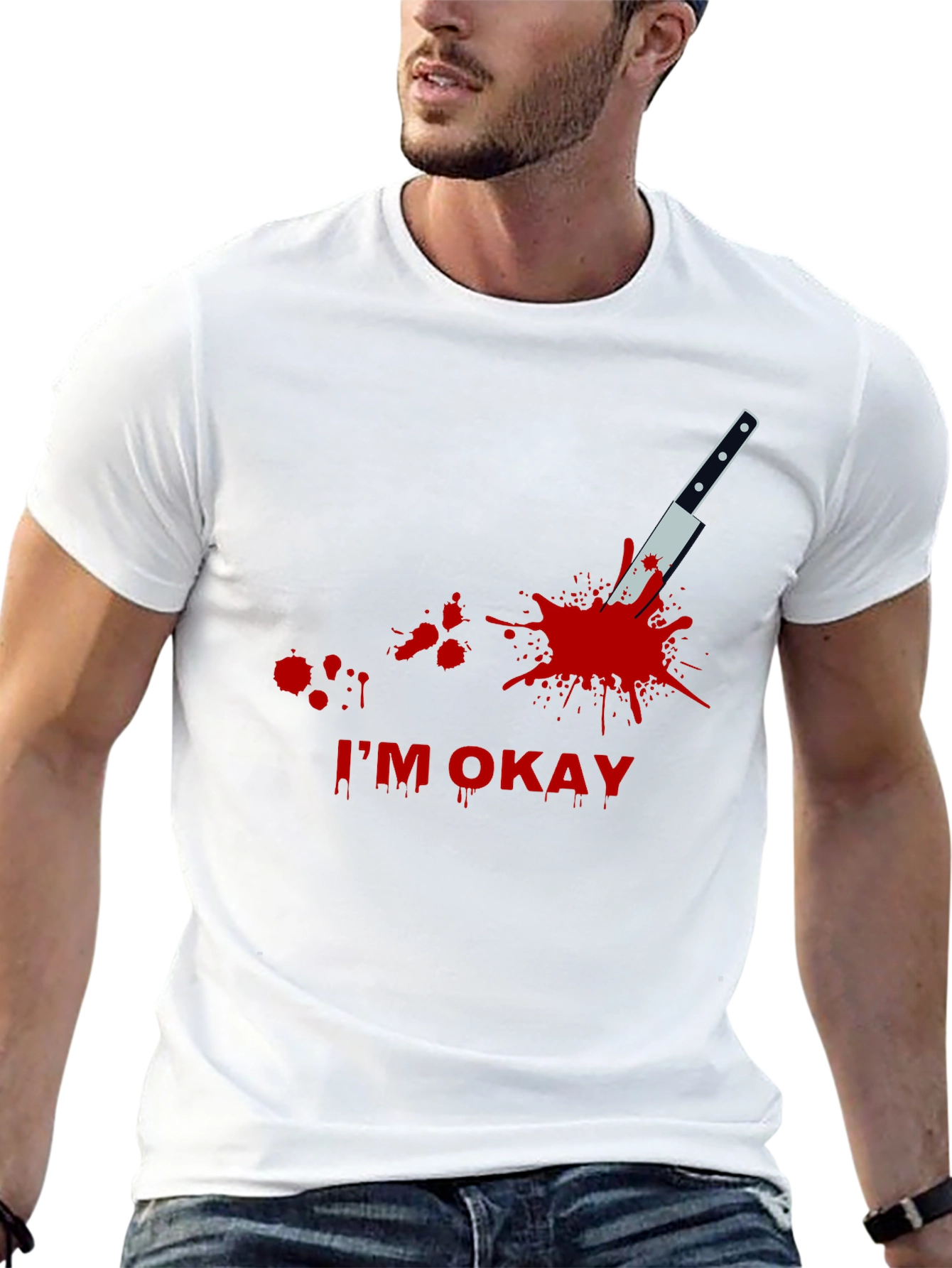 Black I'm Okay Funny T-Shirt view 13