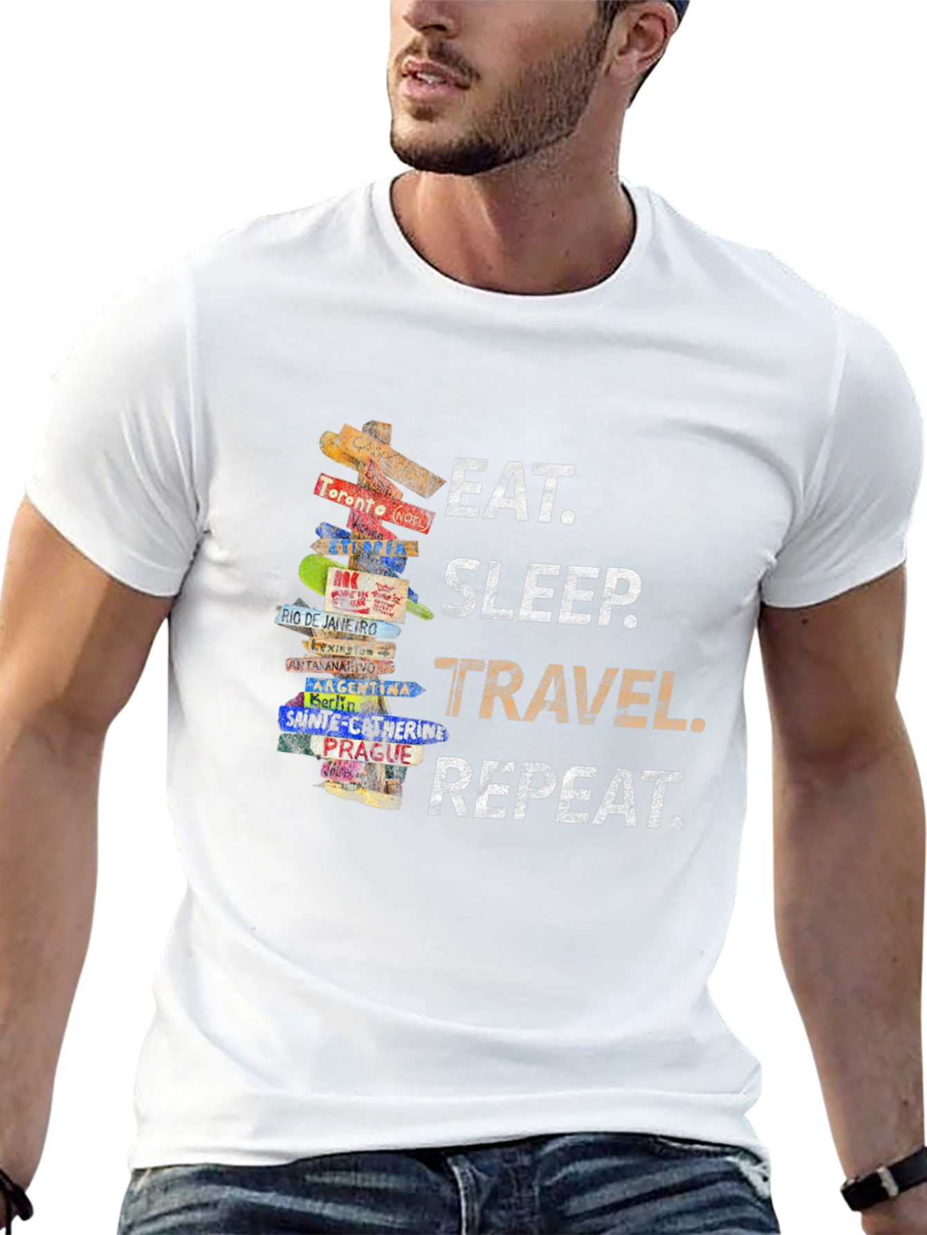 Black Eat Sleep Travel Repeat T-Shirt - Wanderlust Tee view 13