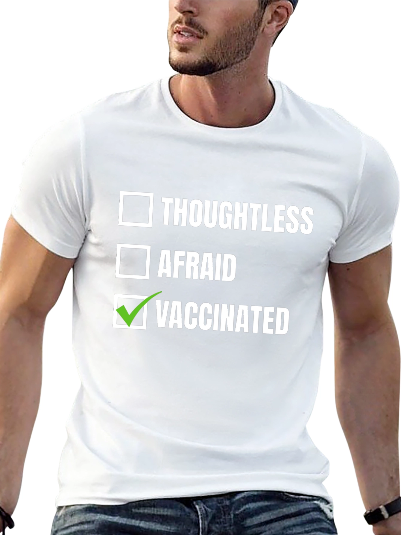 Black Vaccinated Humor Tee - Thoughtless Afraid Choice T-Shirt view 13