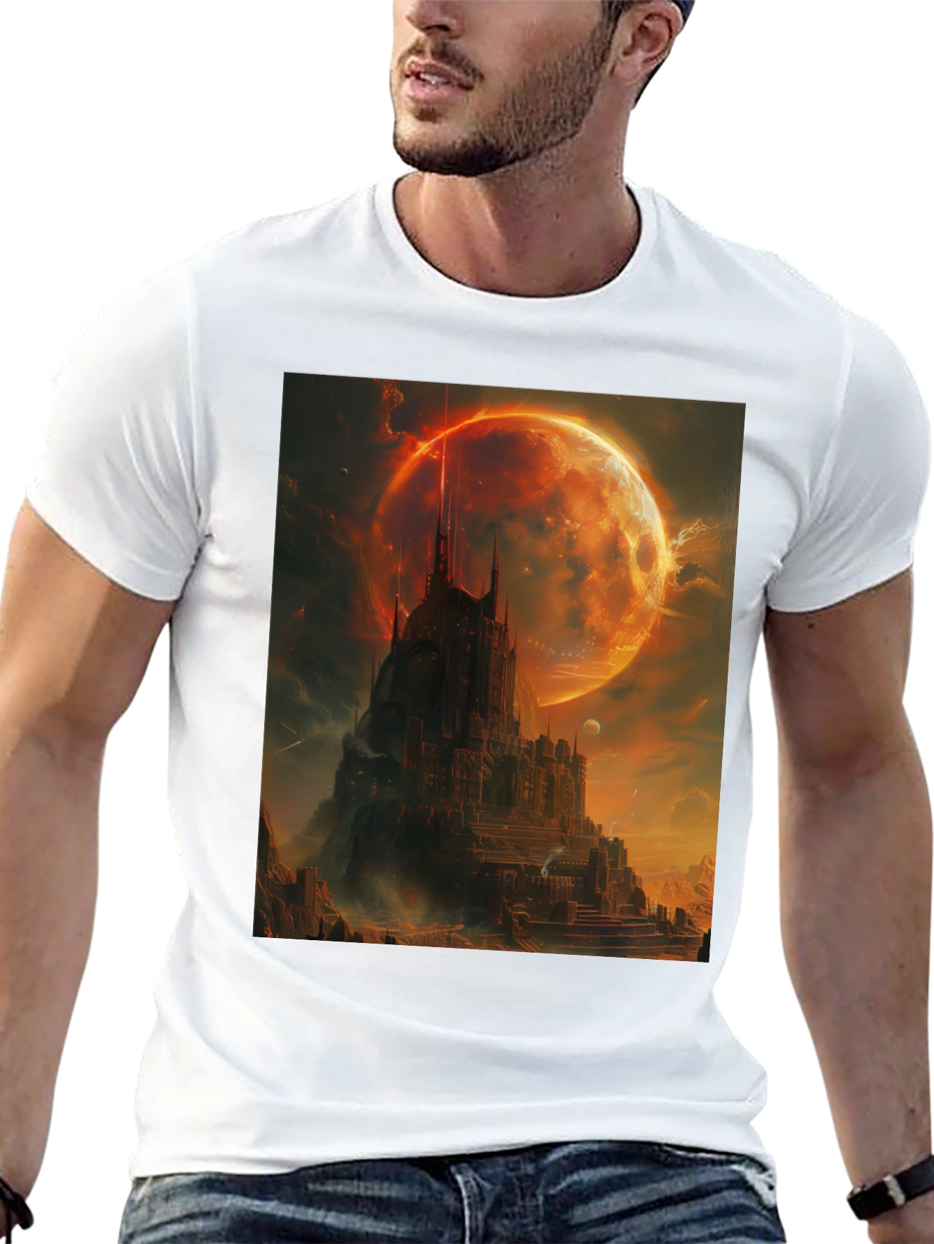 Black Fantasy Castle Graphic T-Shirt - Men's Black Tee view 13