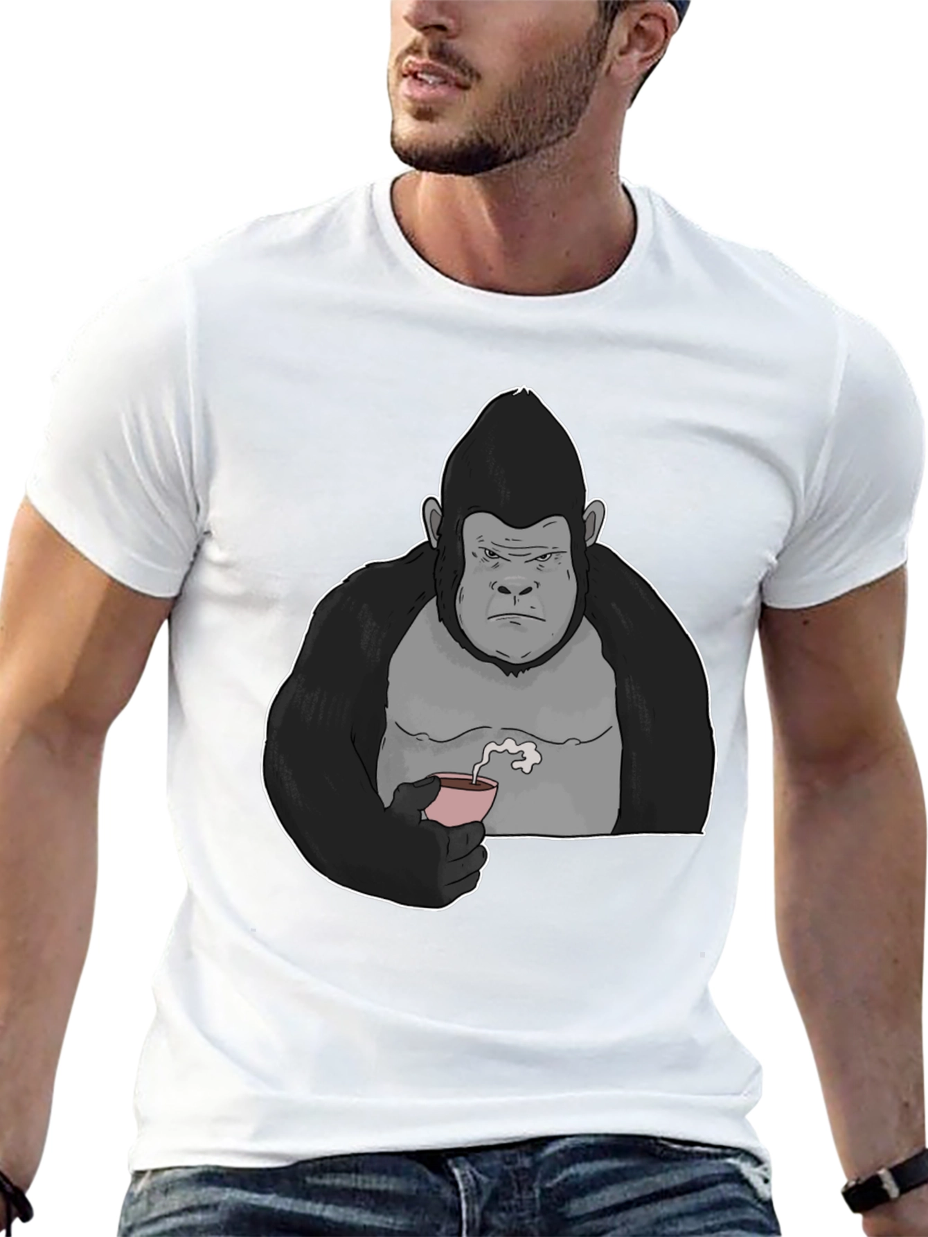 Black Gorilla Tea Sipping Graphic Tee - Black view 13