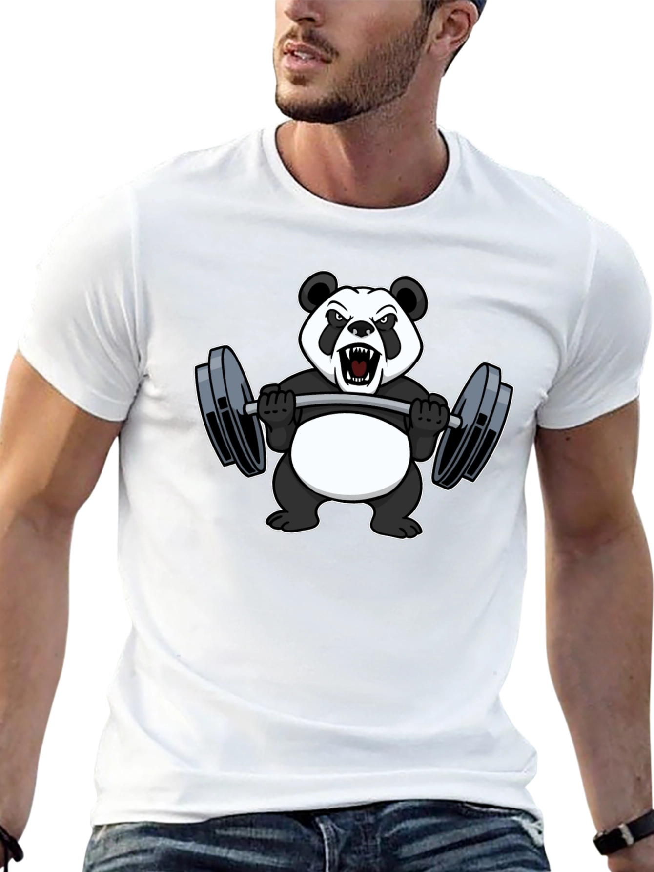 Black Panda Lifting Weights Graphic Tee - Black Cotton T-Shirt view 13