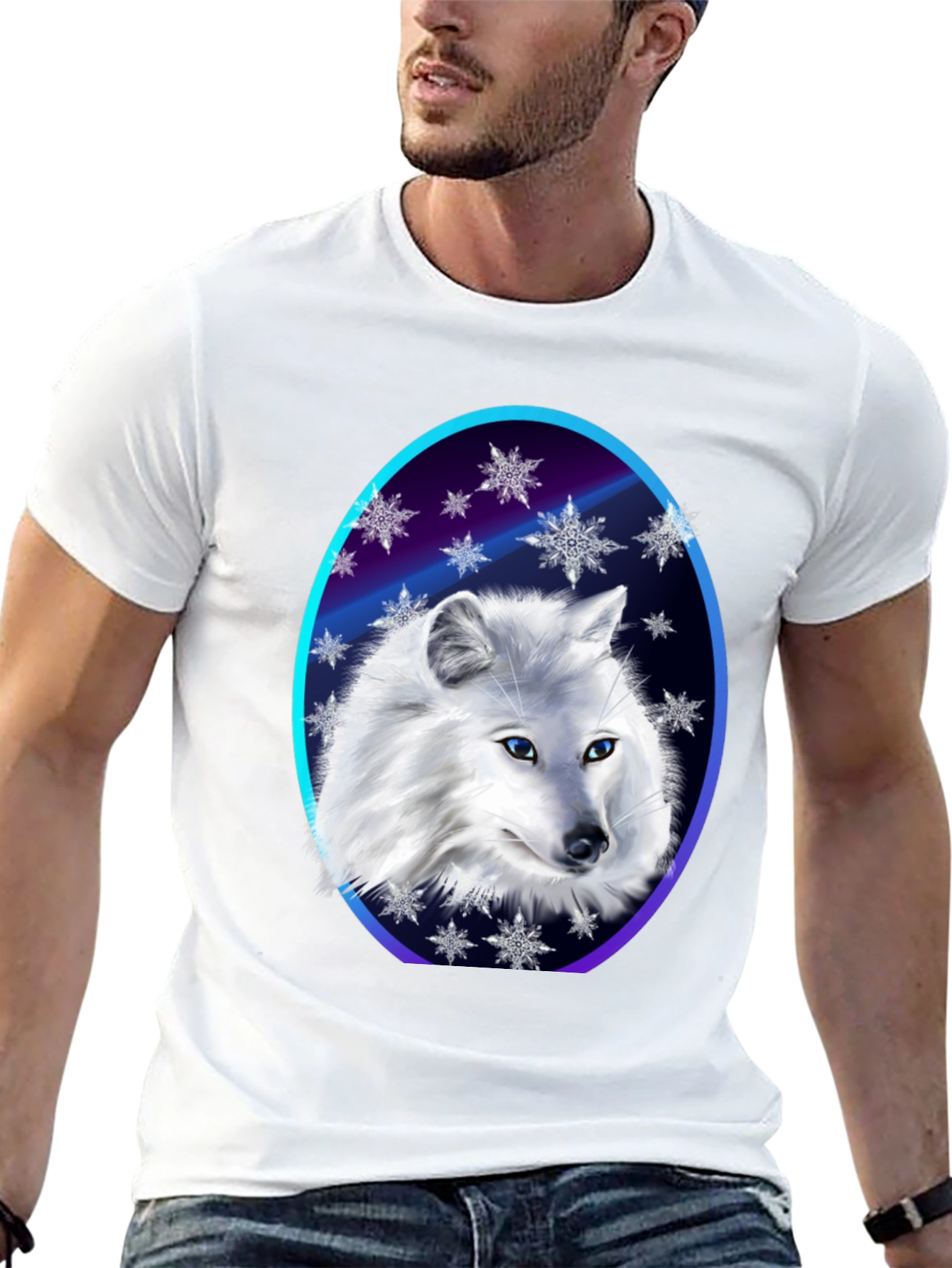 Black Arctic Fox Snowflake T-Shirt - Winter Apparel view 13