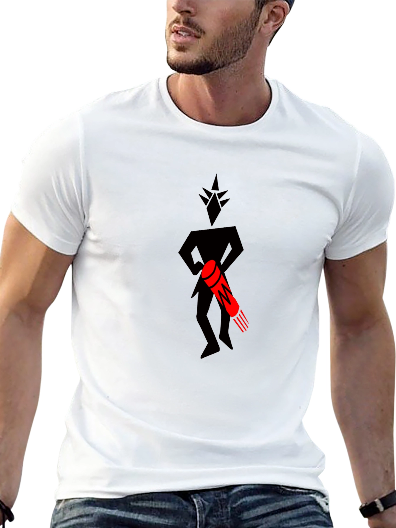 Black Graphic Print Tee: Black T-Shirt with Figure Design view 13