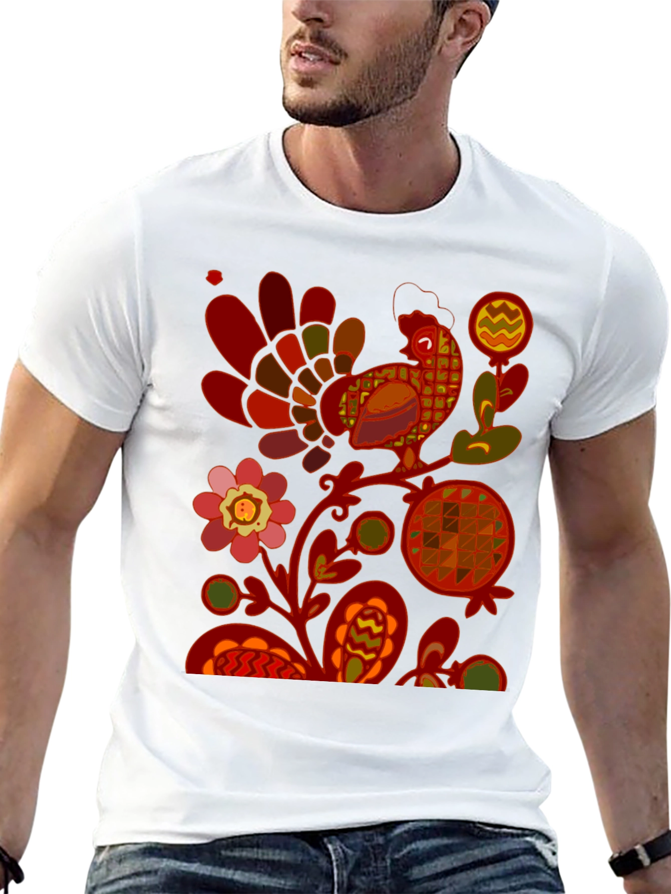 Retro Rooster Graphic Tee - Black Cotton Blend - 13