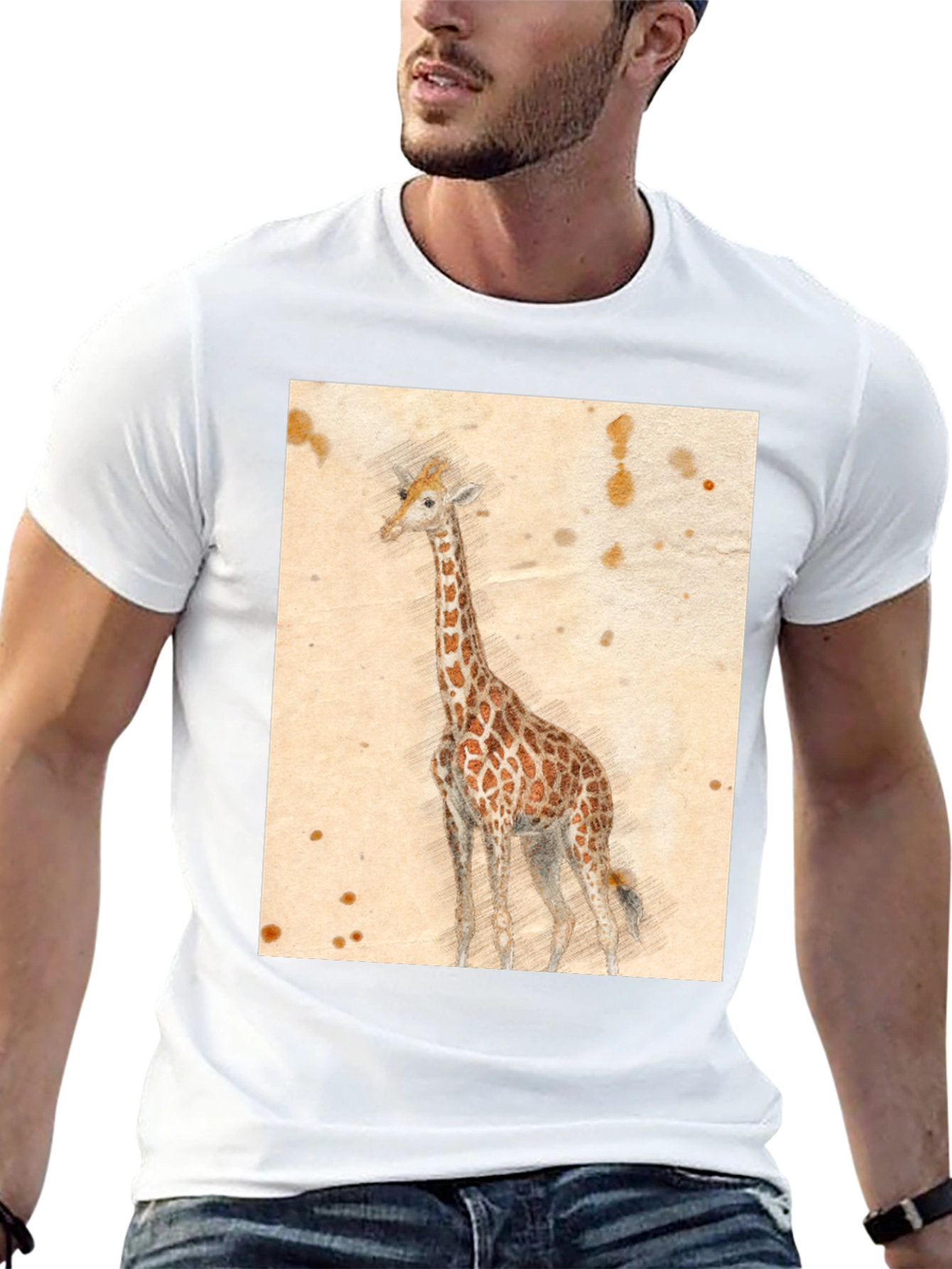 Black Giraffe Sketch T-Shirt - Unique Graphic Tee view 13