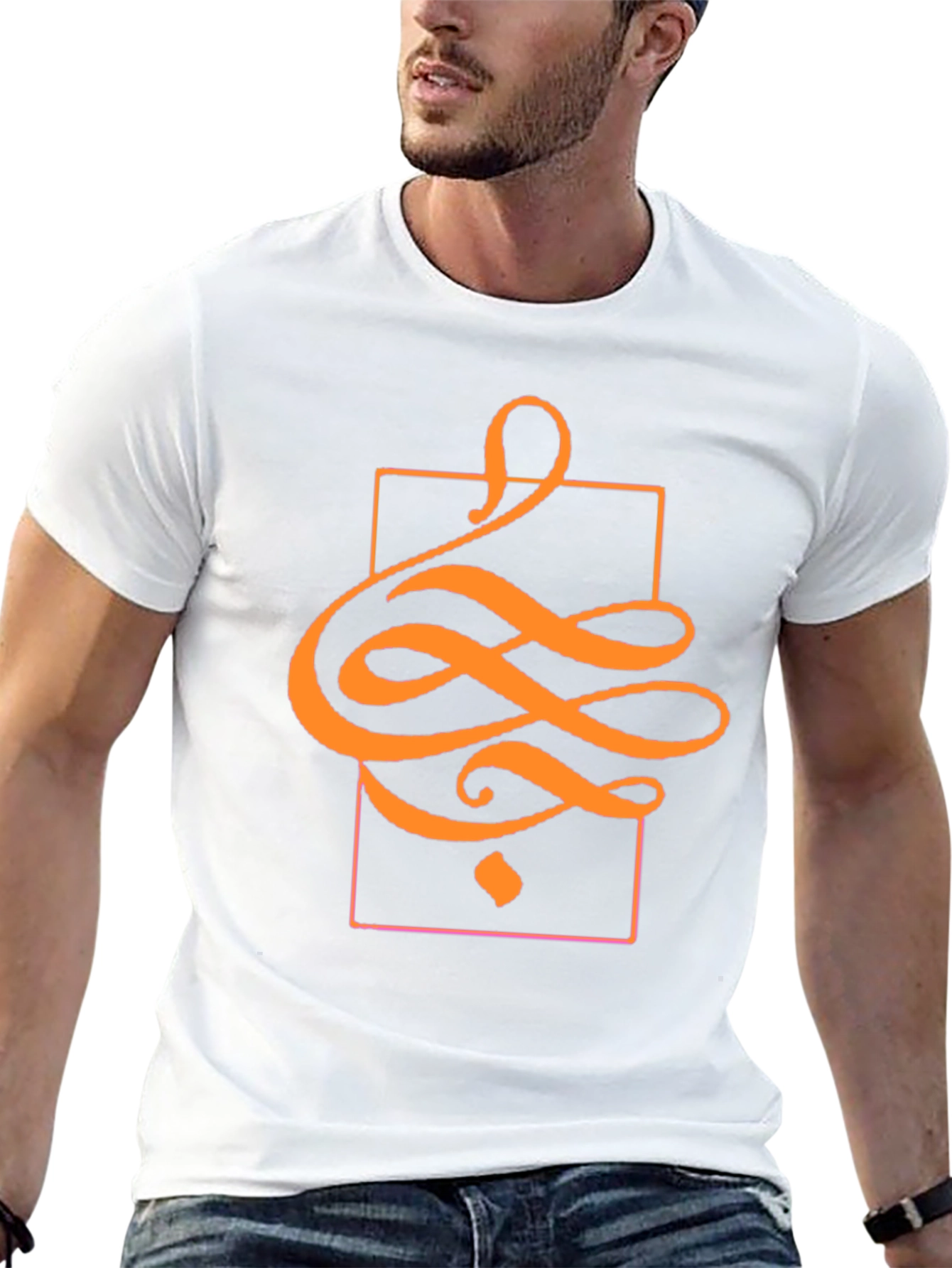 Black Stylish Black T-Shirt with Abstract Orange Design view 13