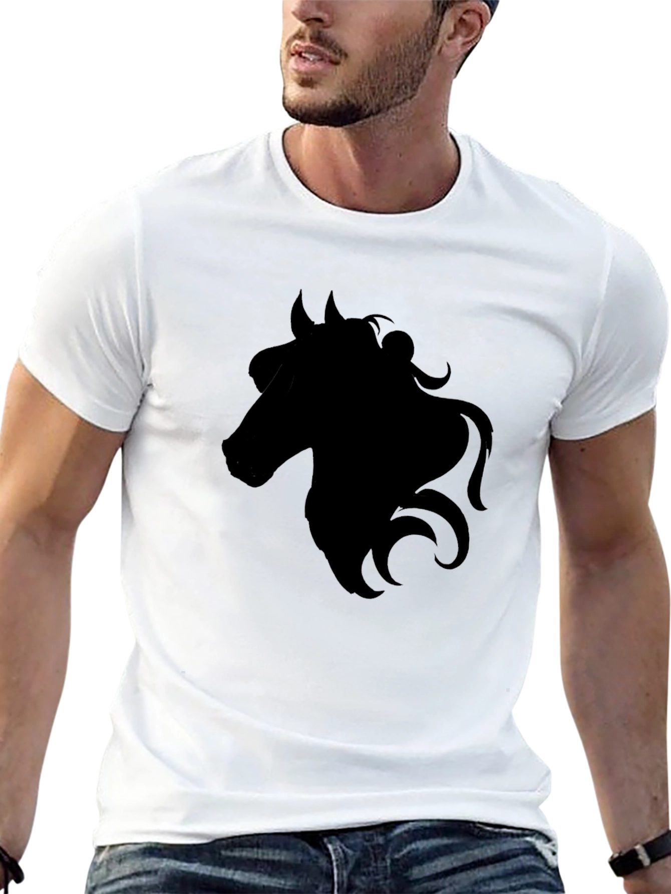 Black Black Horse Silhouette Graphic Tee - Men's Casual T-Shirt view 13