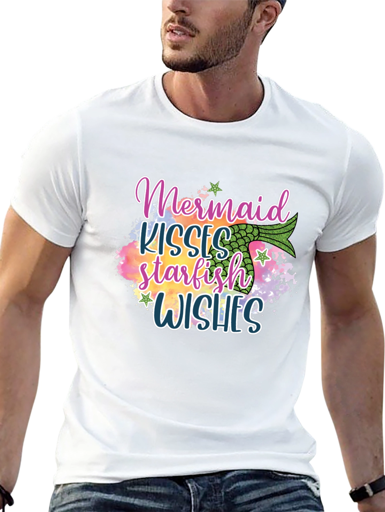 Black Mermaid Kisses Starfish Wishes Graphic Tee view 13