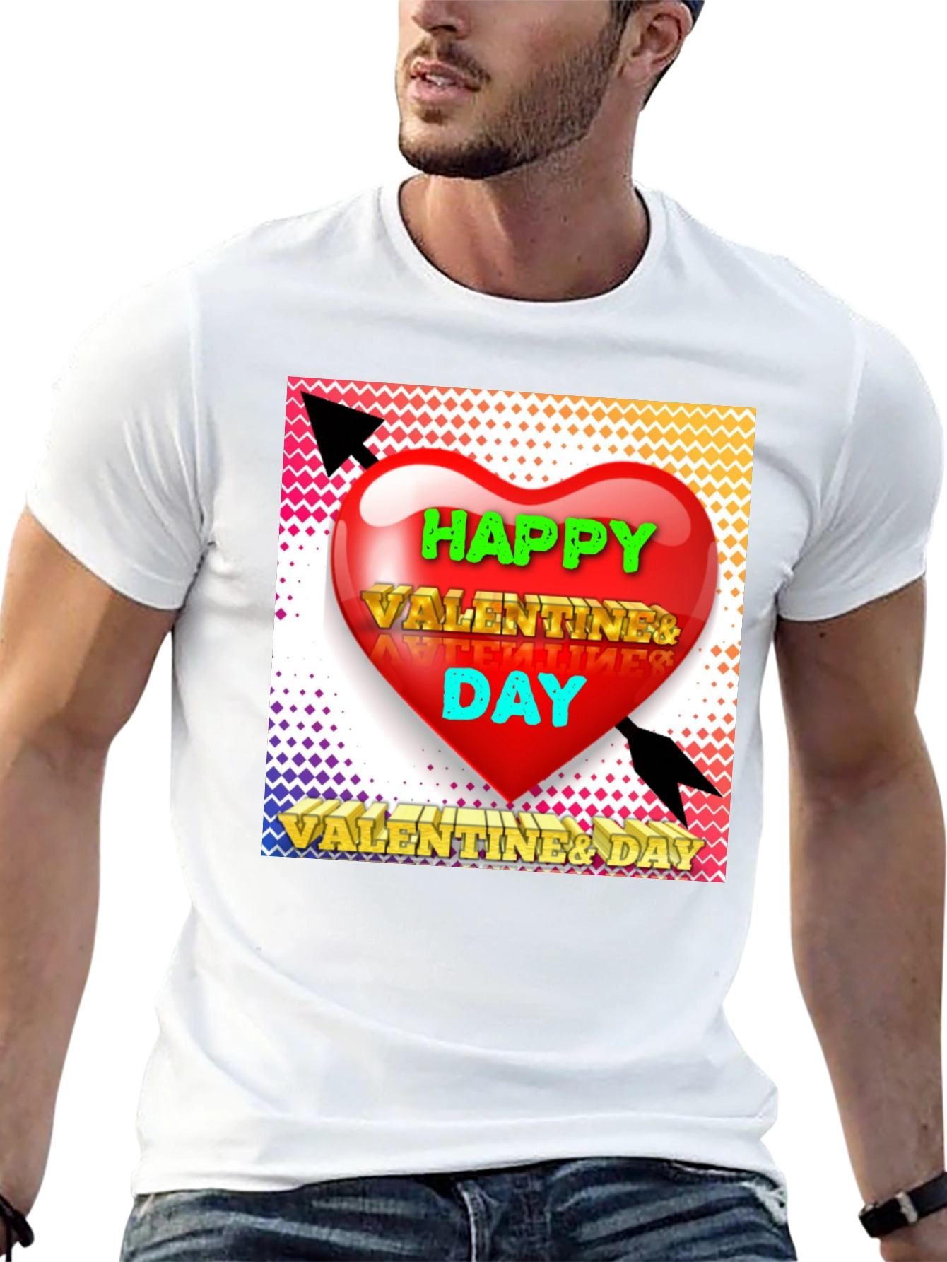 Black Happy Valentine's Day T-Shirt, Heart Arrow Design view 13