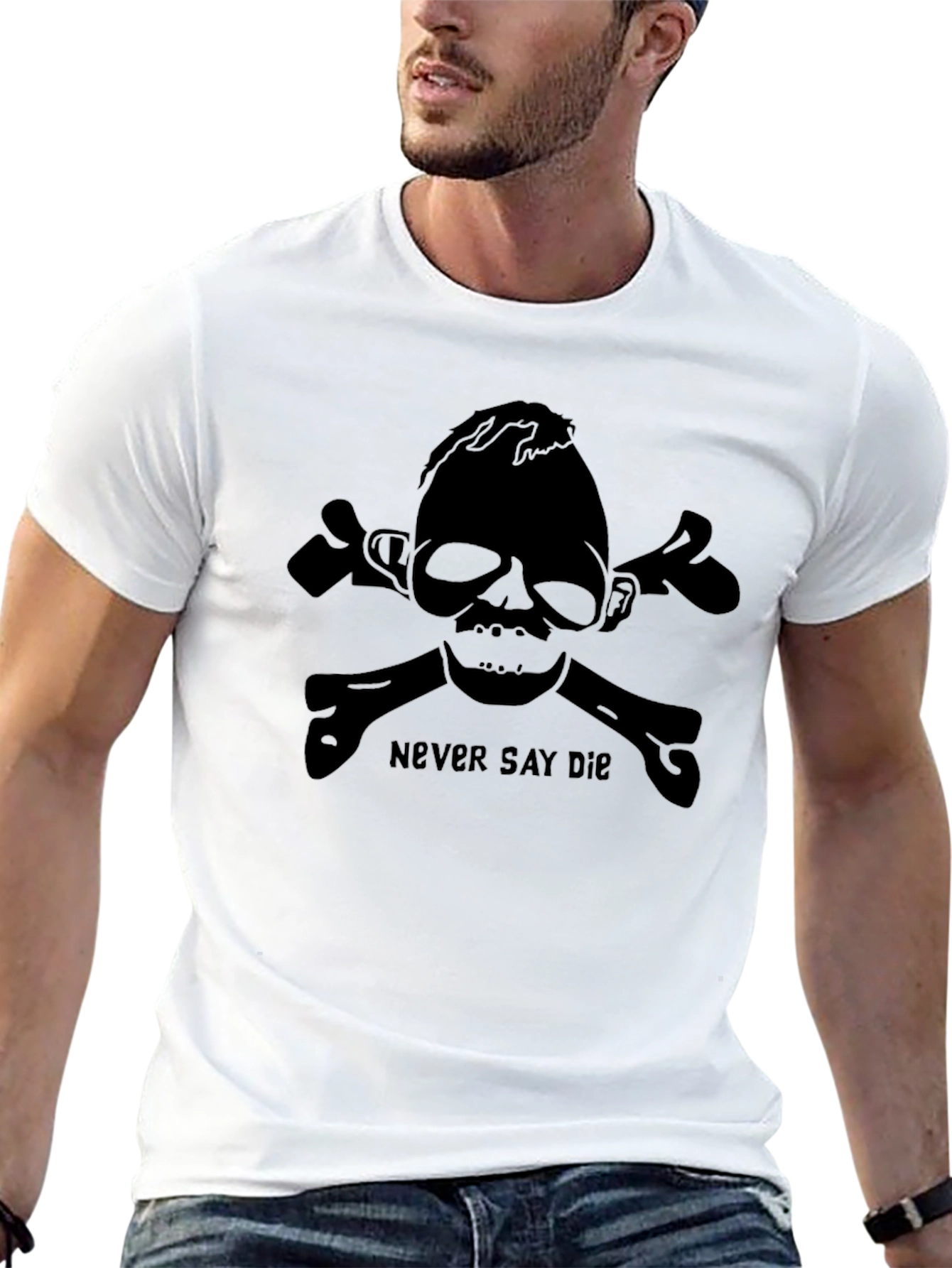 Black Never Say Die Skull & Crossbones Graphic T-Shirt view 13