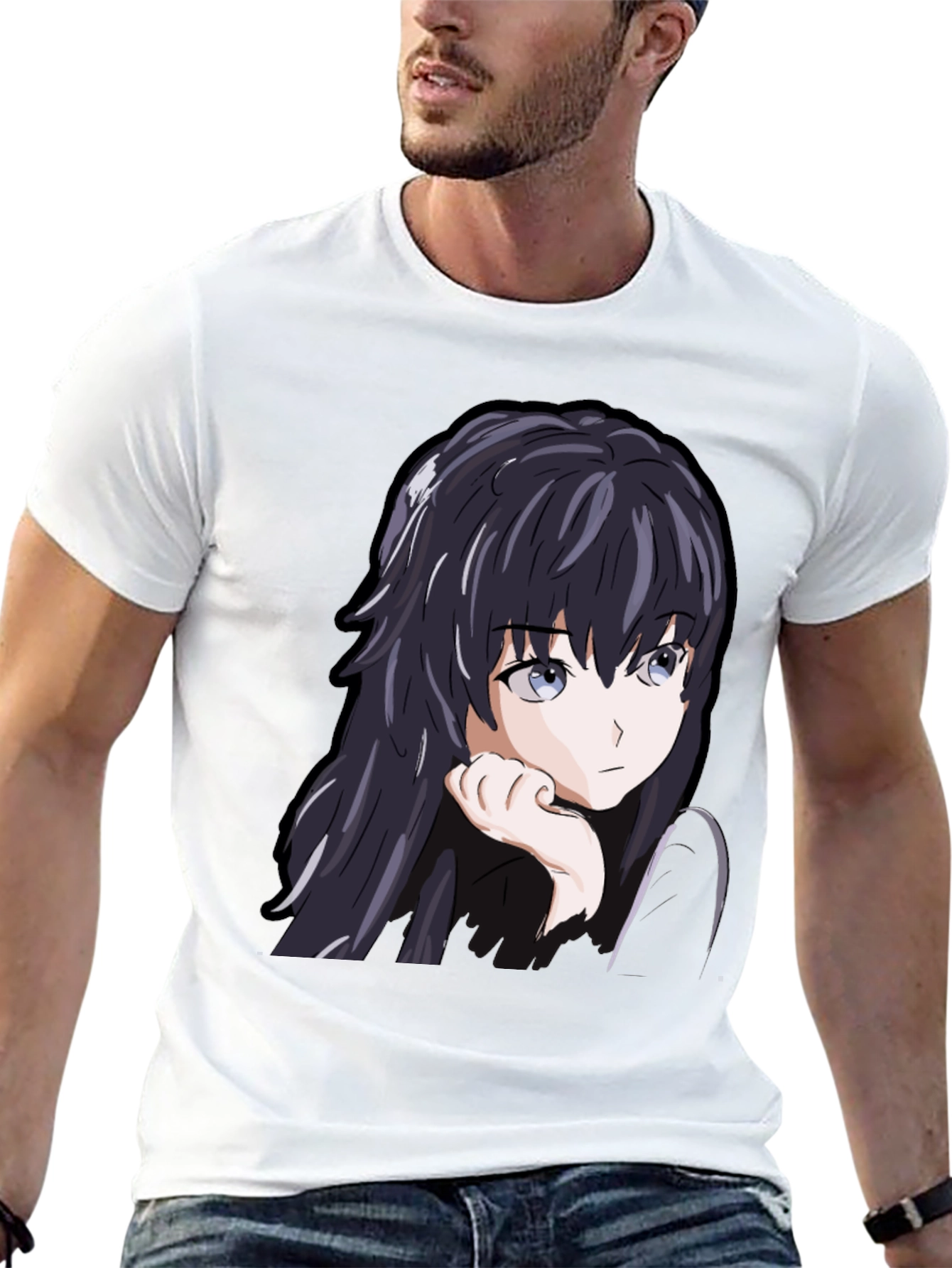 Black Anime Girl Graphic Tee - Black Cotton Casual T-Shirt view 13