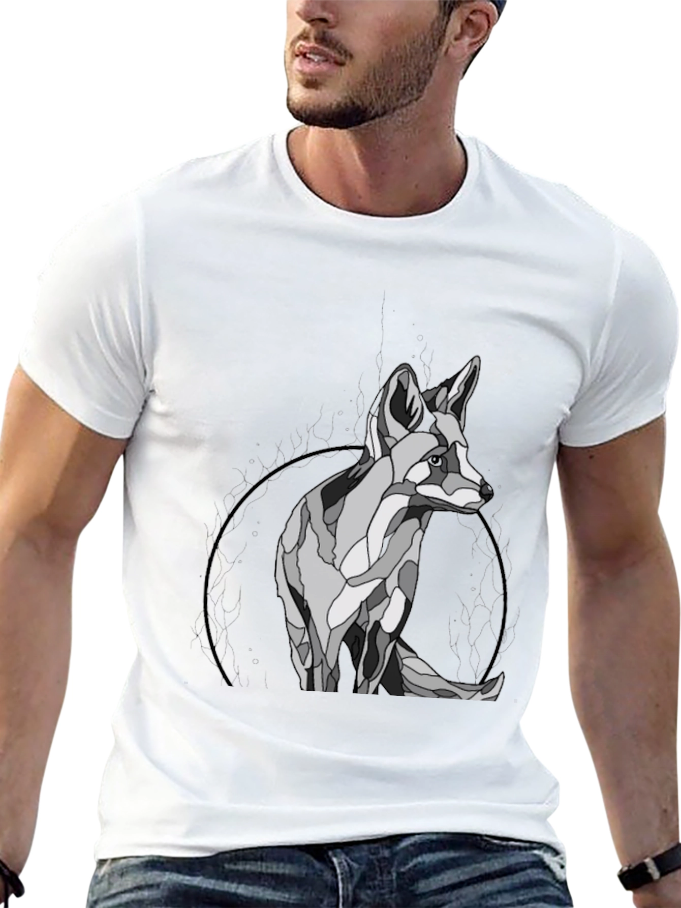 Black Geometric Fox Graphic T-Shirt view 13