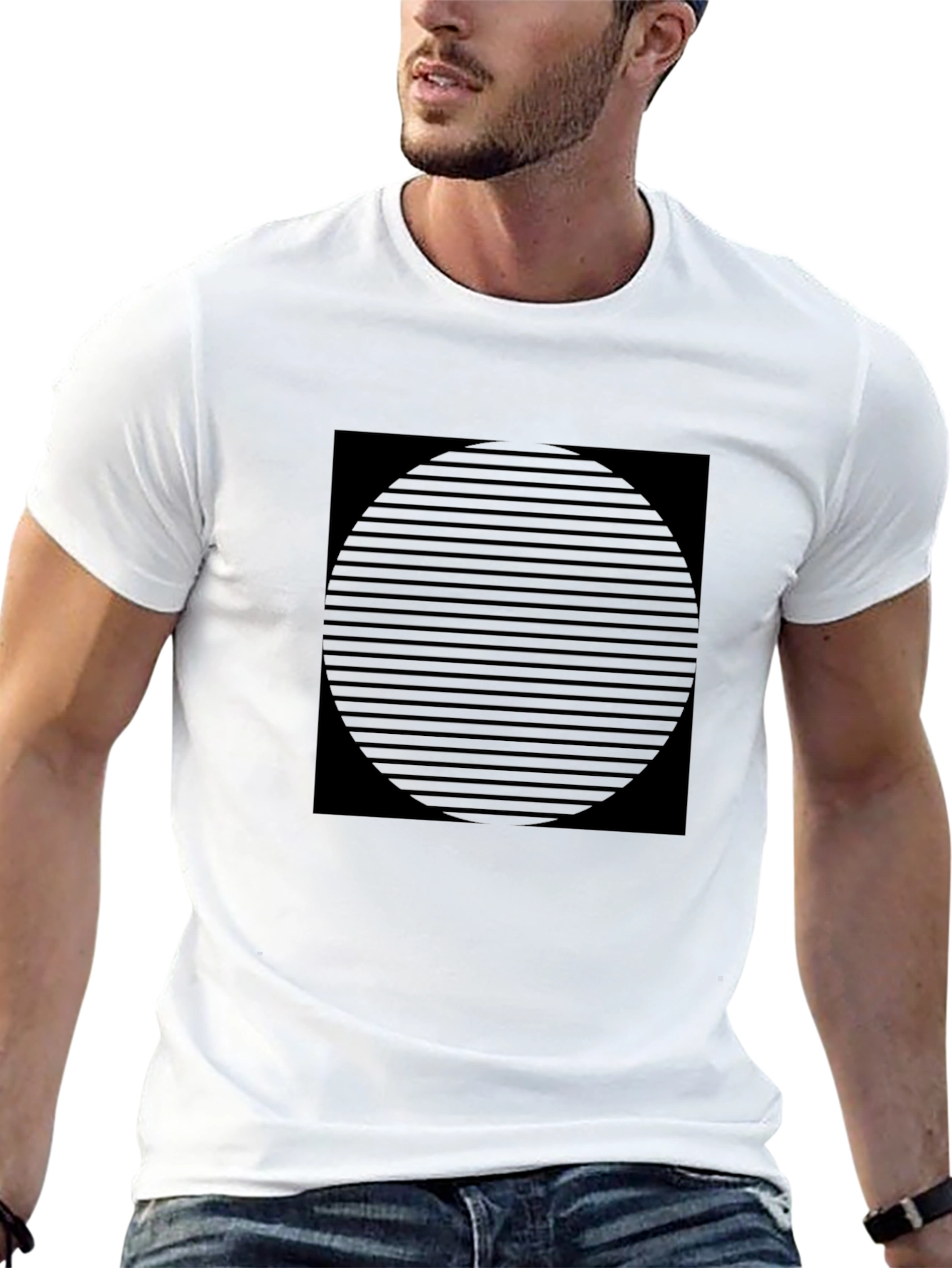 Black Men's Black Graphic Tee - Retro Stripes view 13