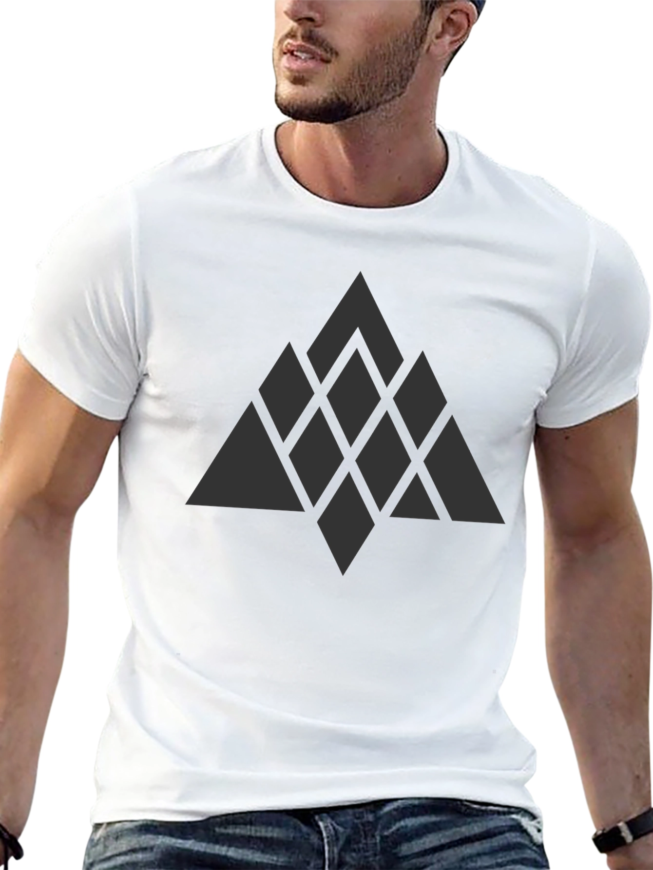 Black Geometric Diamond Pattern T-Shirt - Dark Gray Design view 13