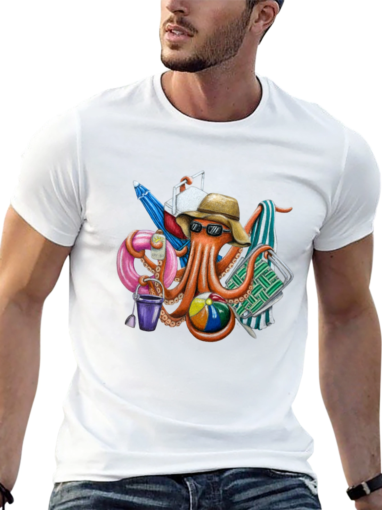 Black Beach Octopus Graphic T-Shirt - Summer Fun! view 13