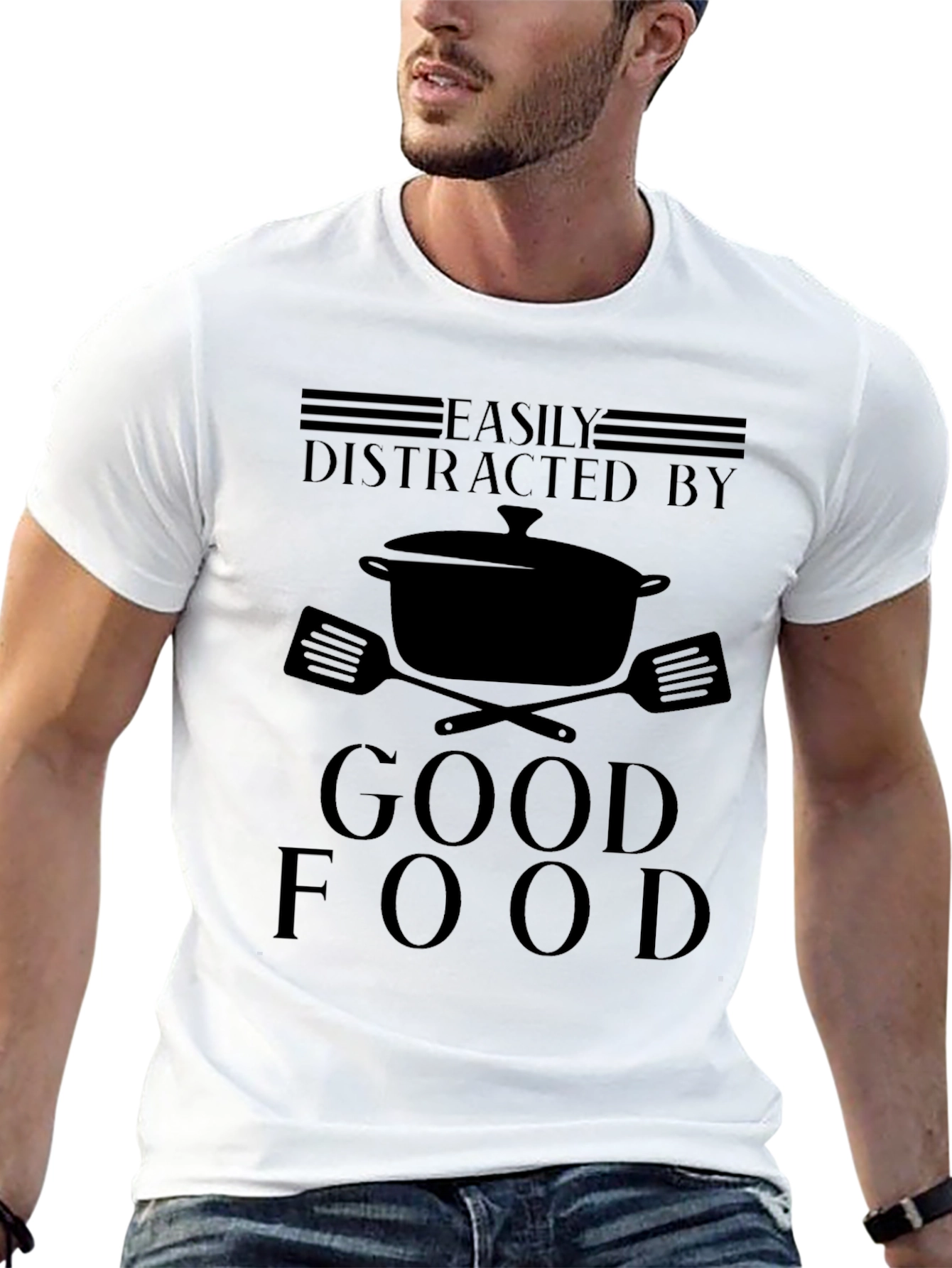 Black Easily Distracted By Good Food T-Shirt view 13