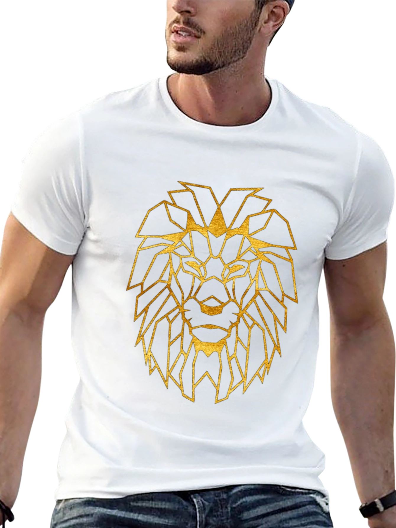 Black Geometric Lion Graphic Tee - Stylish Black Shirt view 13