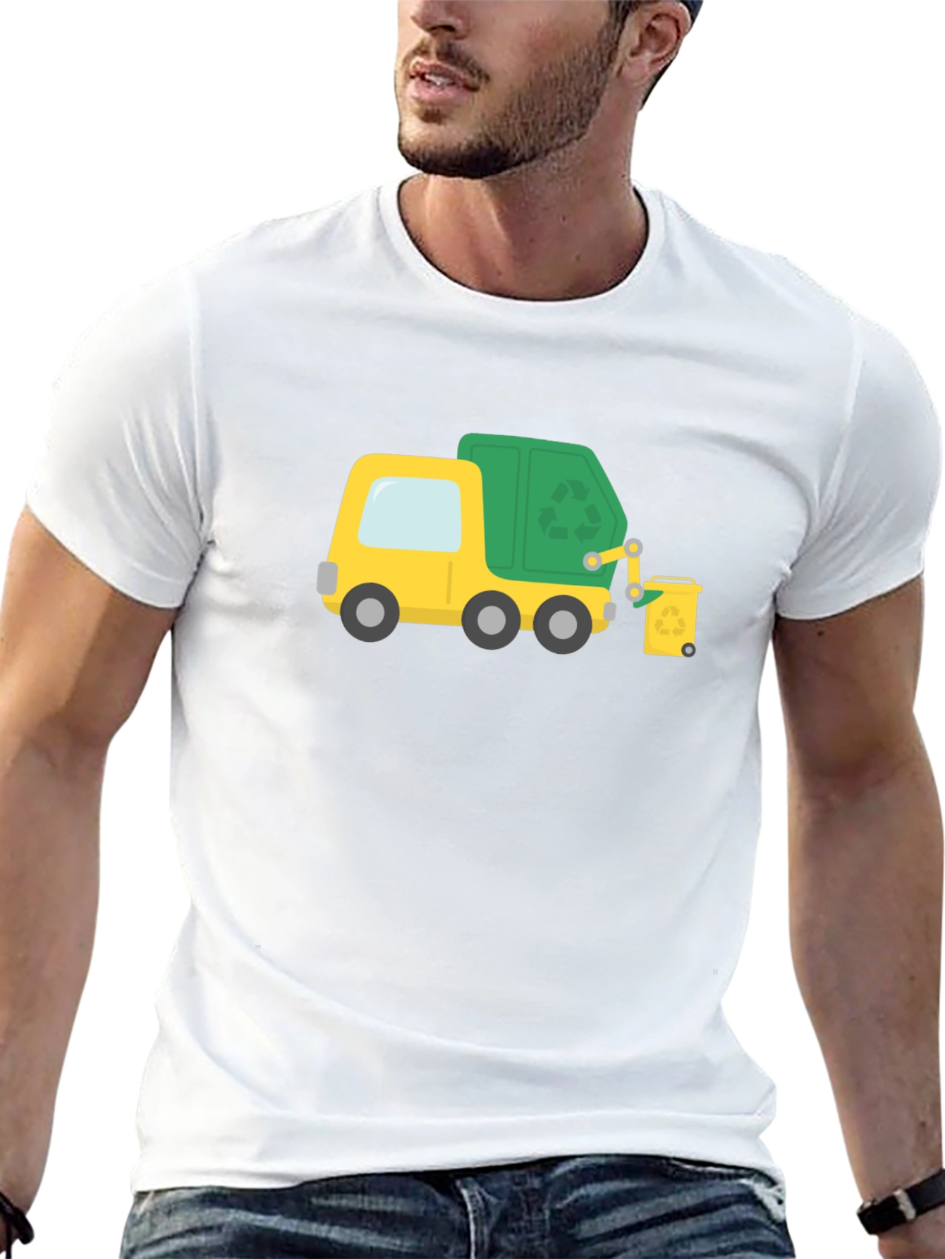 Black Garbage Truck Cartoon Black T-Shirt view 13