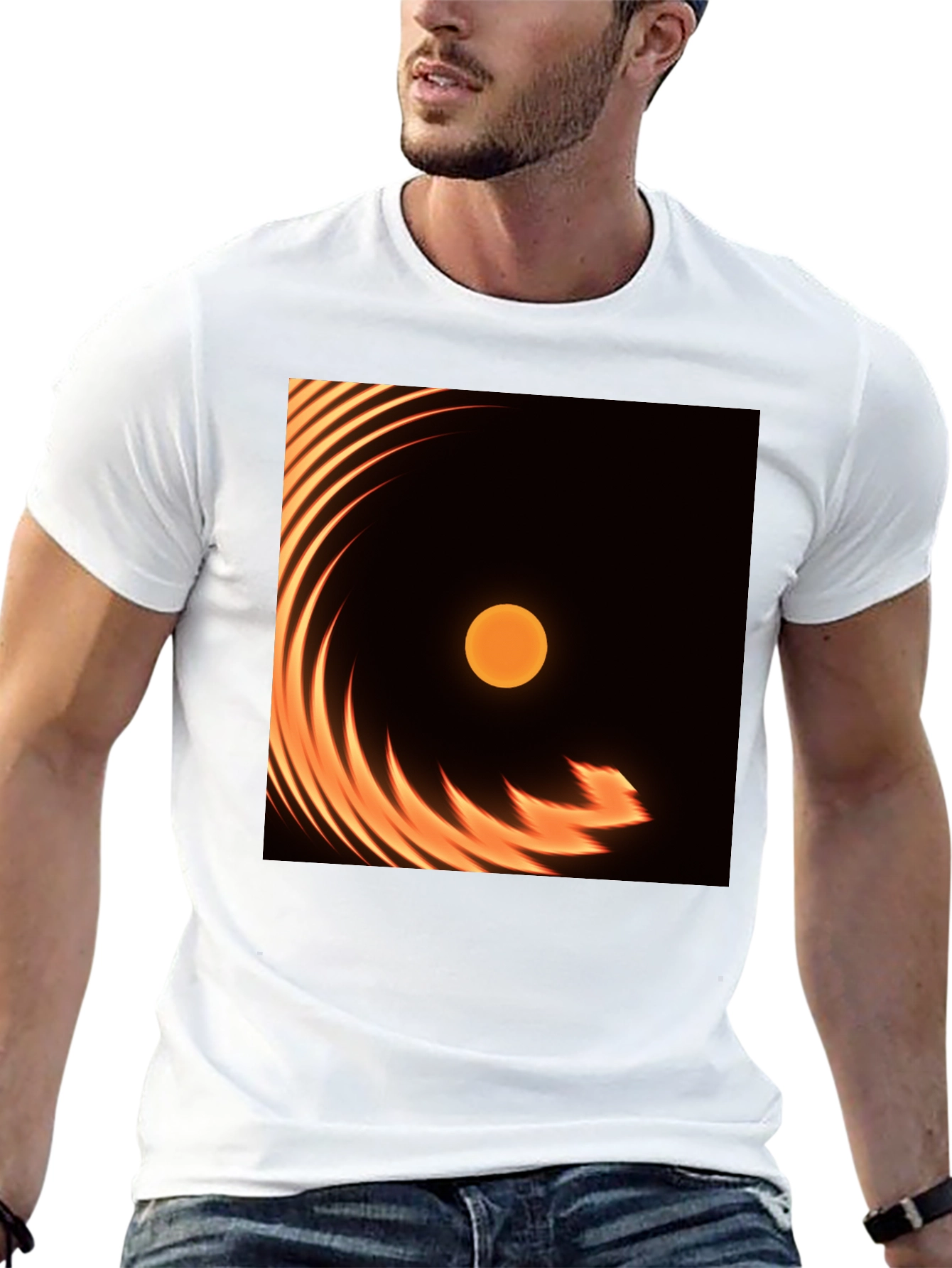 Black Fiery Sun Graphic Tee - Black Cotton Blend view 13