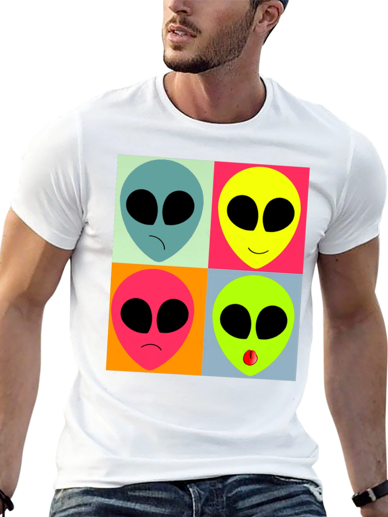 Black Retro Alien Pop Art T-Shirt - Black Graphic Tee view 13