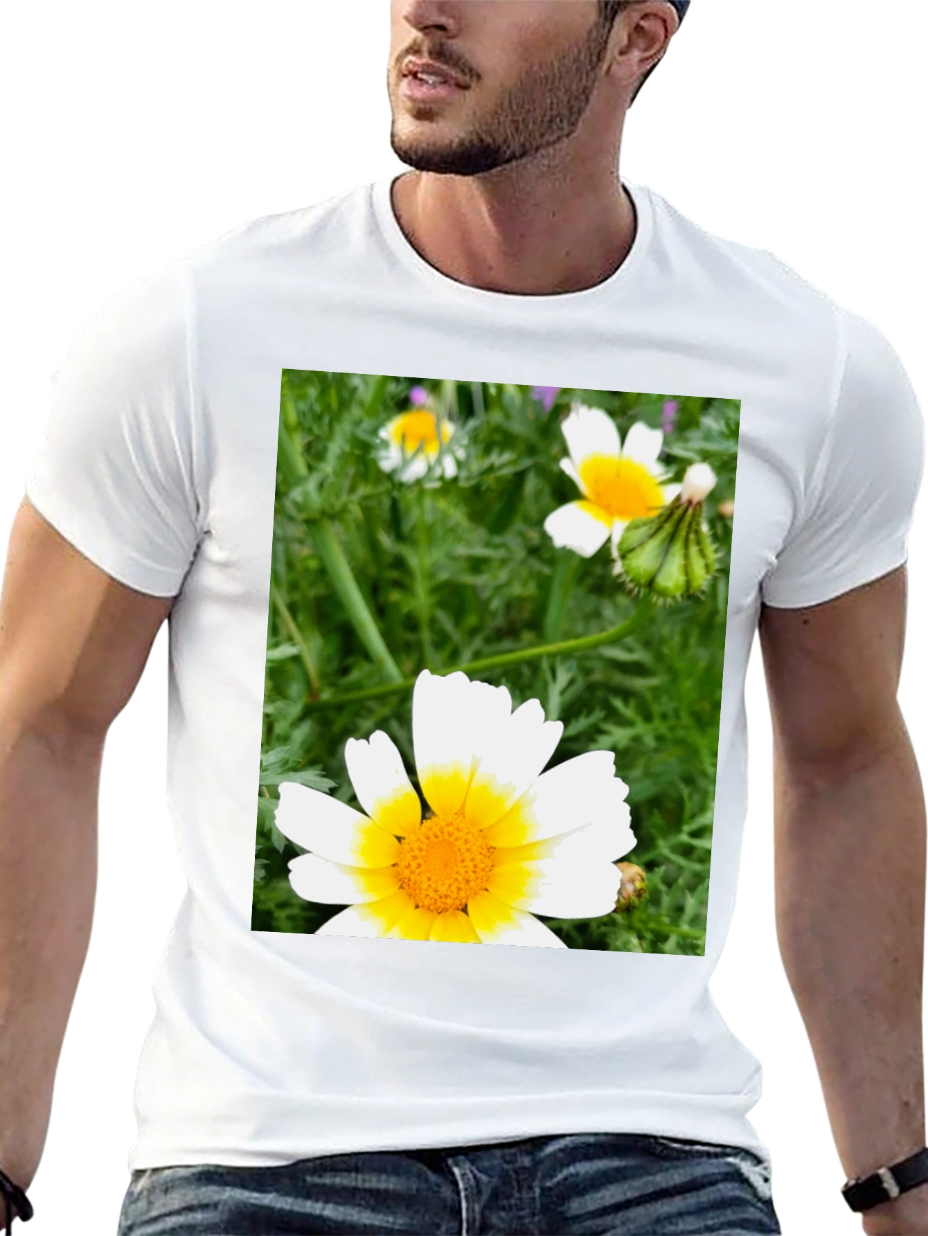 Black Daisy Flower Graphic T-Shirt - Casual Black Tee view 13