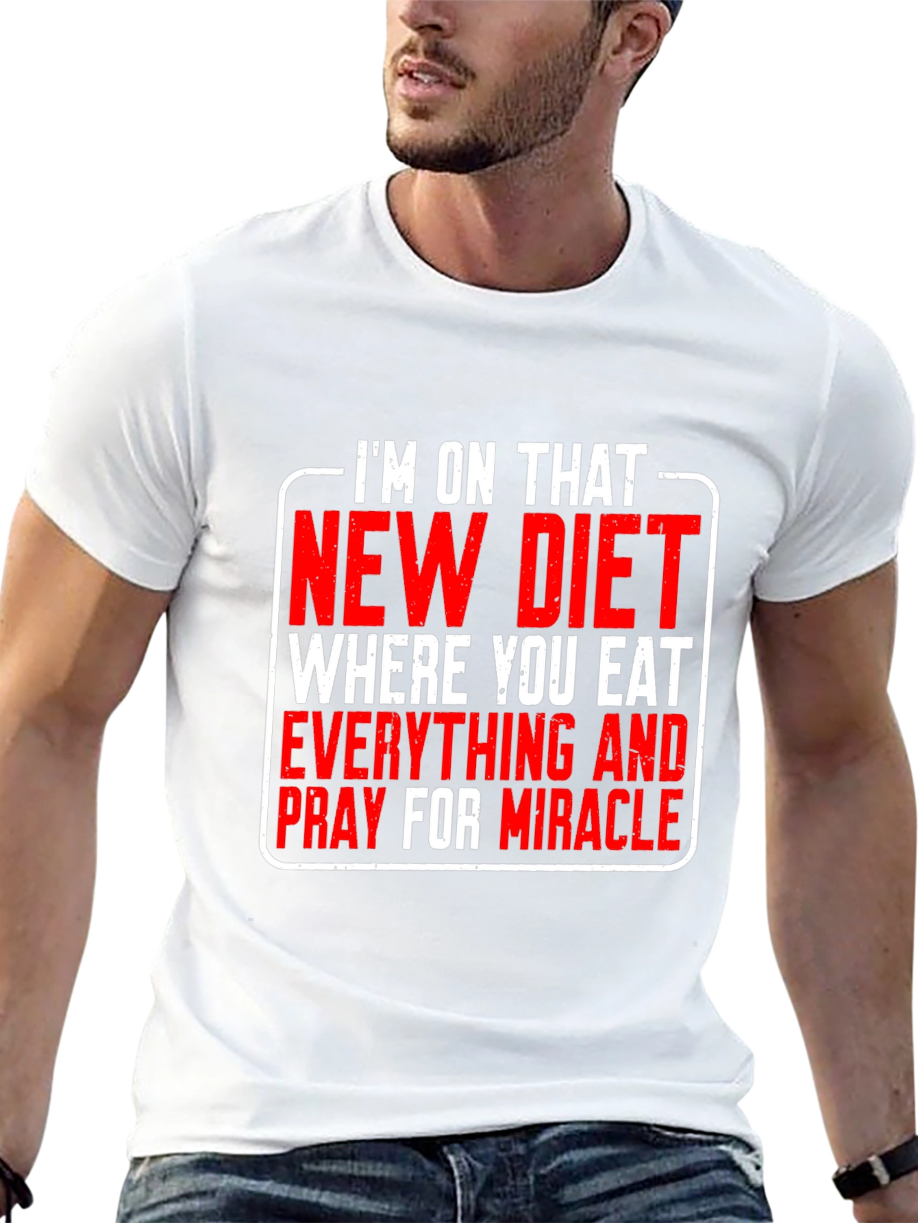 Black Funny Diet T-Shirt: Eat Everything & Pray view 13
