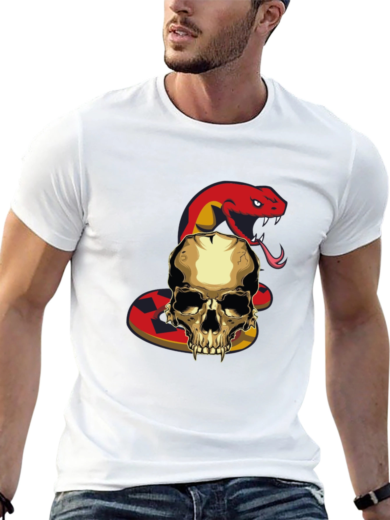 Black Skull and Snake Graphic T-Shirt view 13
