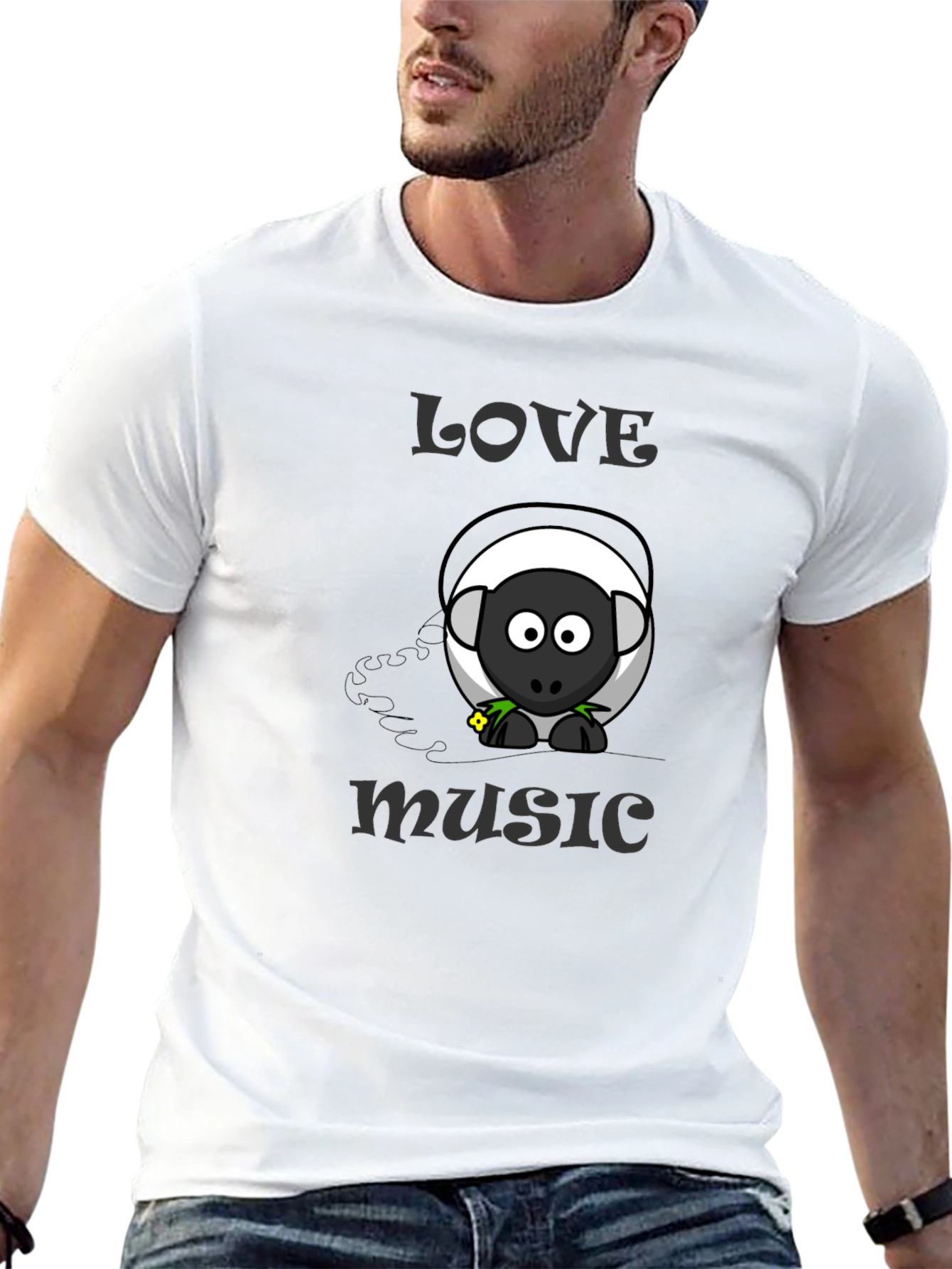 Black Love Music Sheep Cartoon Graphic T-Shirt view 13