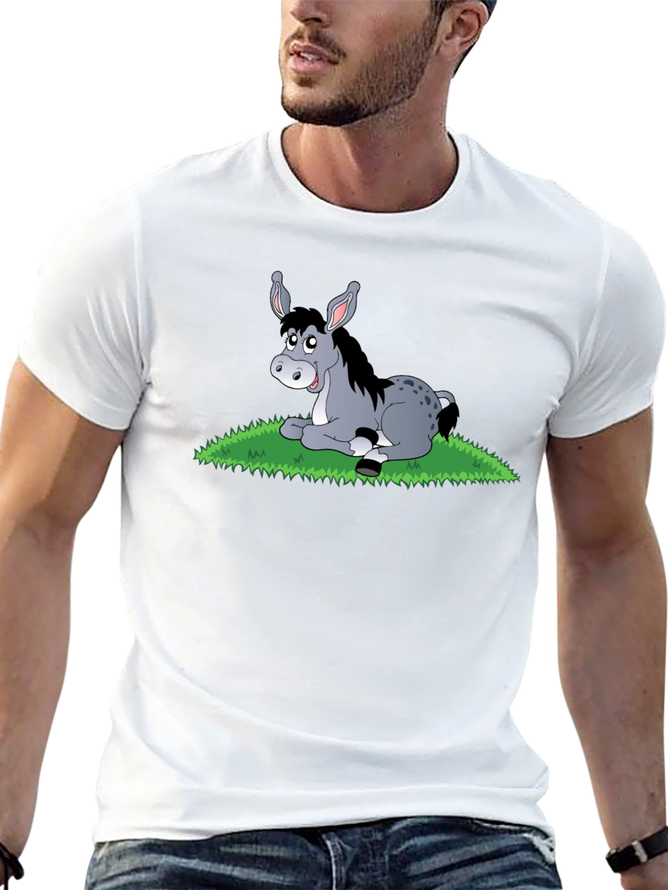 Black Cute Donkey Cartoon Black T-Shirt view 13