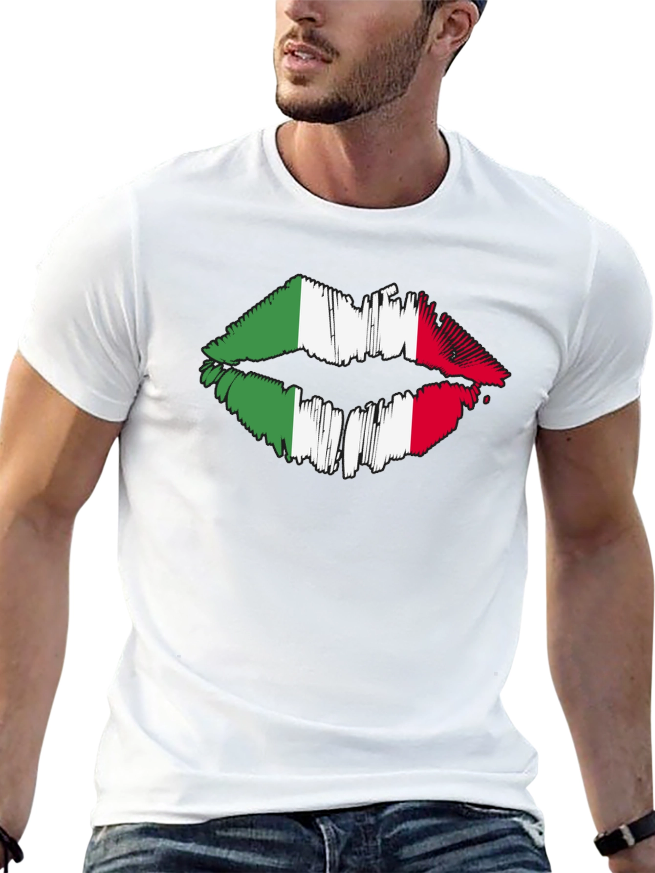 Black Italian Flag Lips Graphic Black T-Shirt view 13