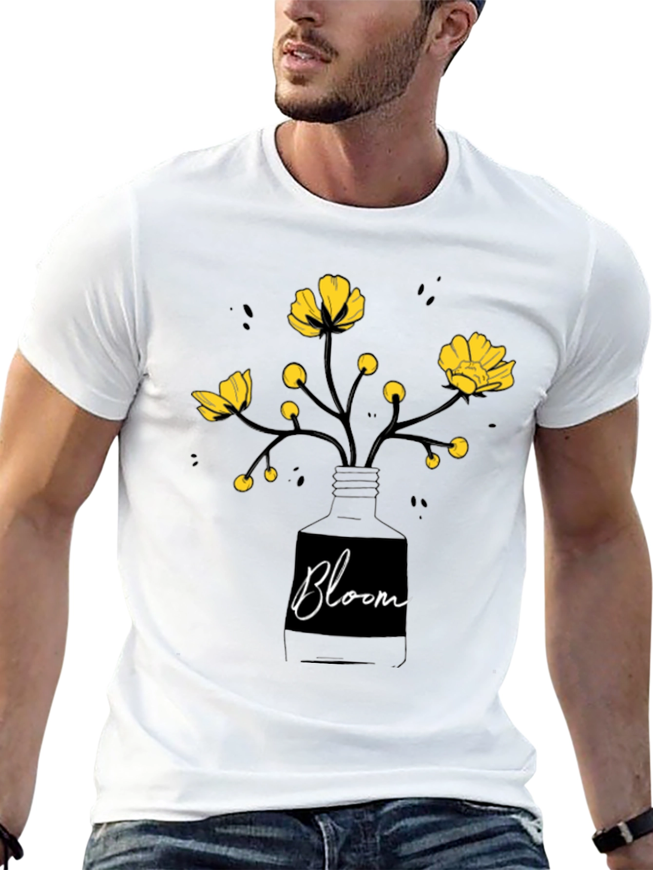 Black Bloom Graphic Tee - Black Cotton T-Shirt view 13