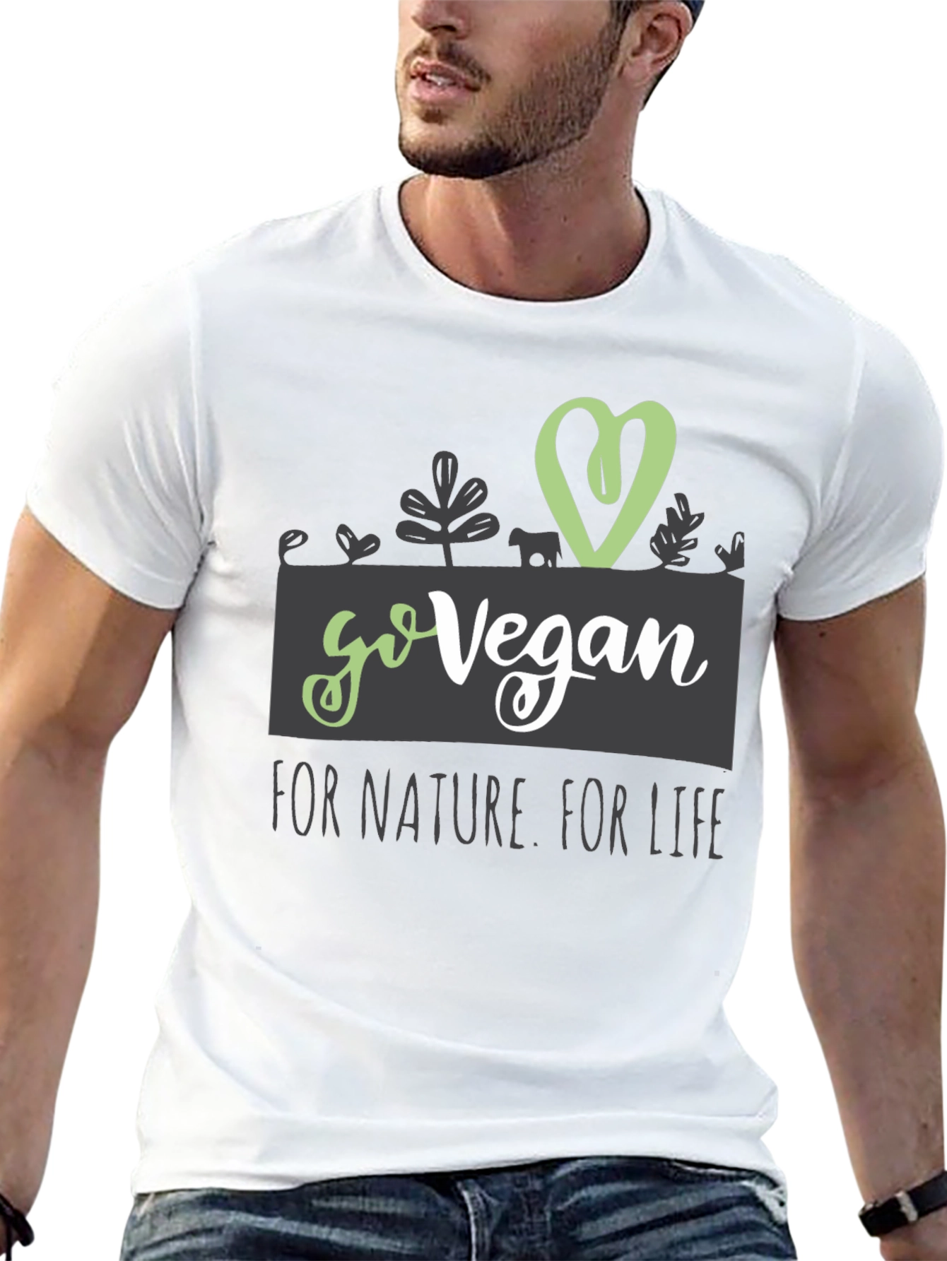 Black Go Vegan T-Shirt - For Nature, For Life - Animal Lover view 13